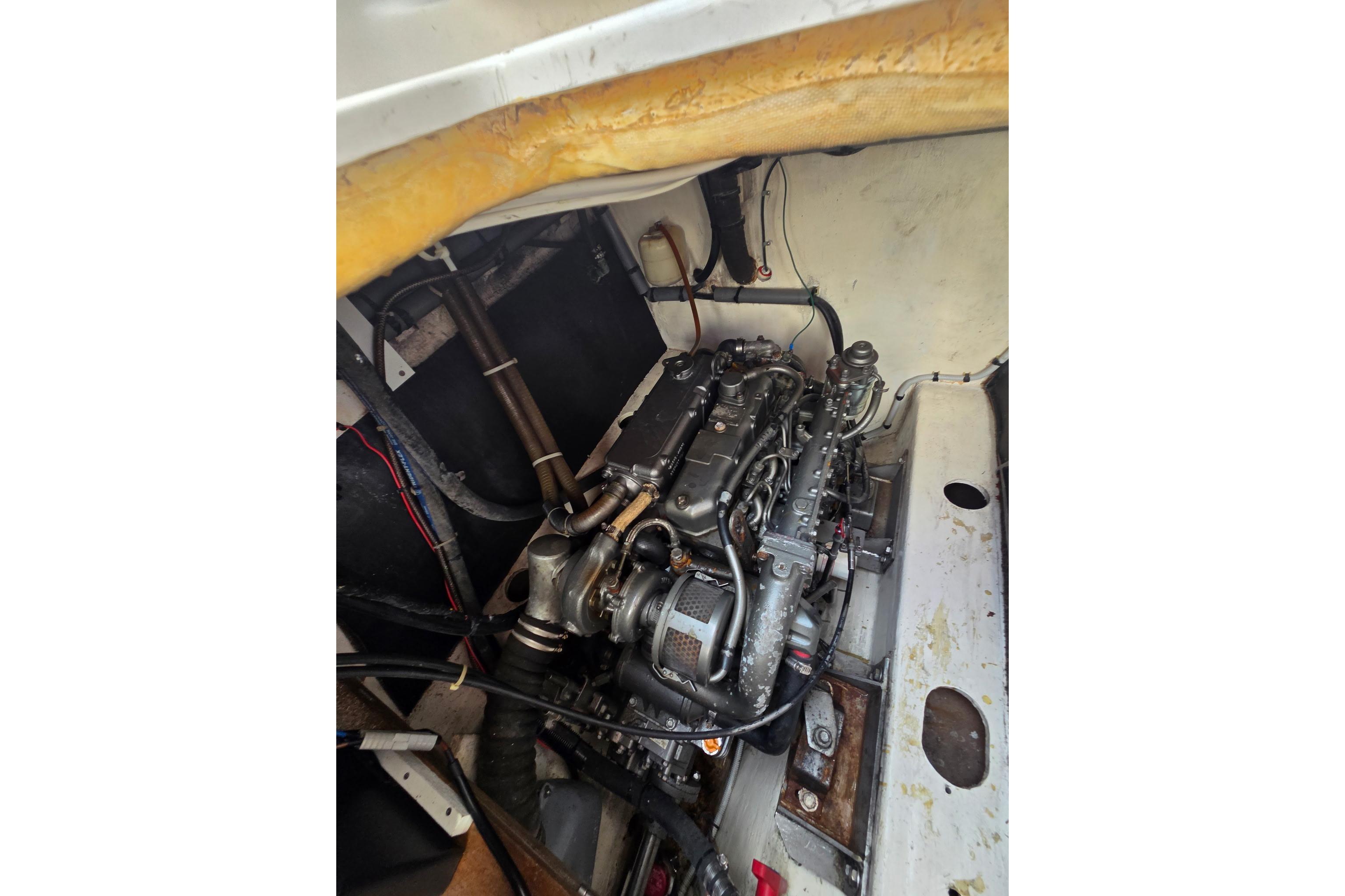 Engine compartment of a 2000 Fountaine Pajot Maryland 37 boat.