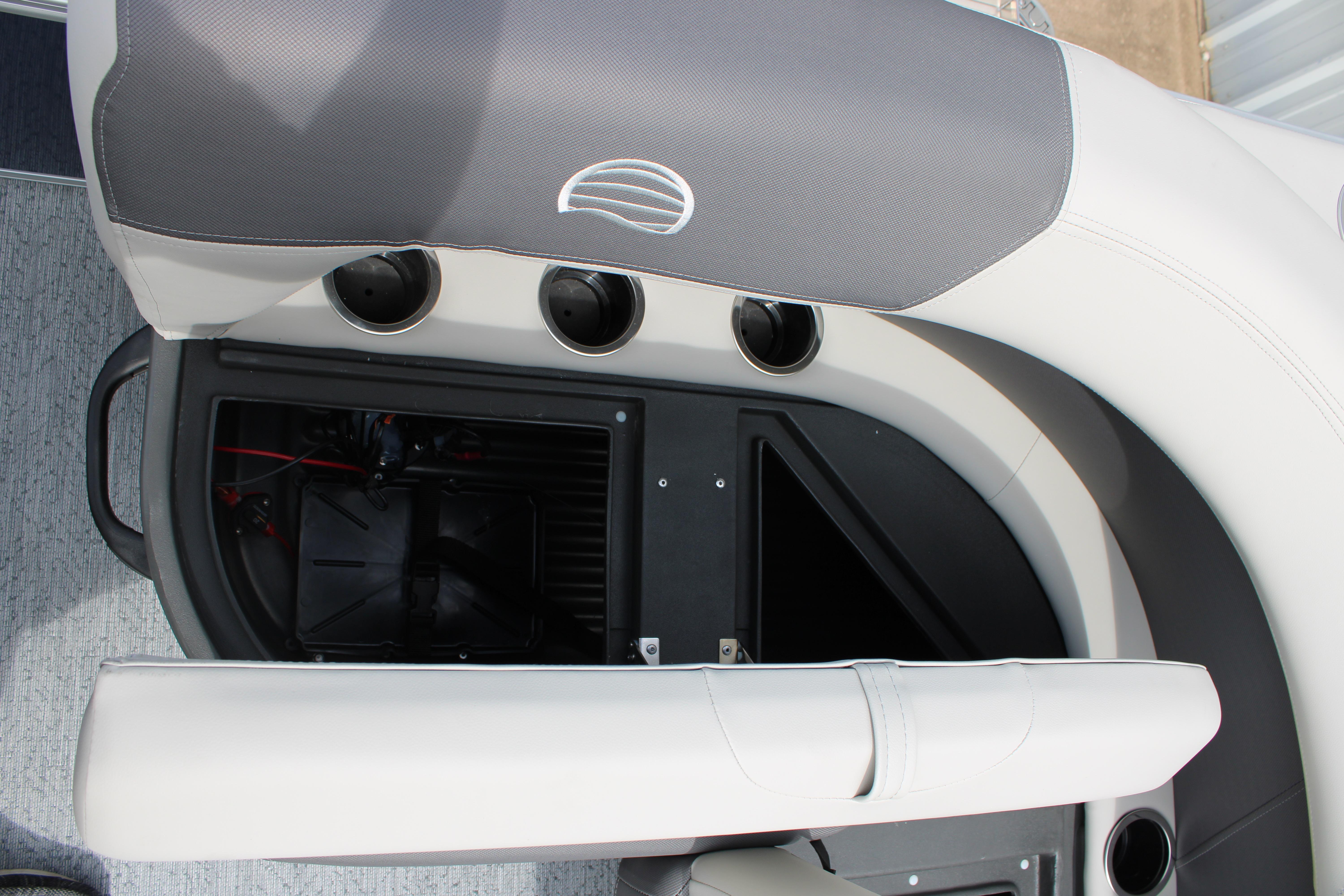 Interior view of 2026 Sun Tracker Bass Buggy 16 XL Select boat seating and storage.