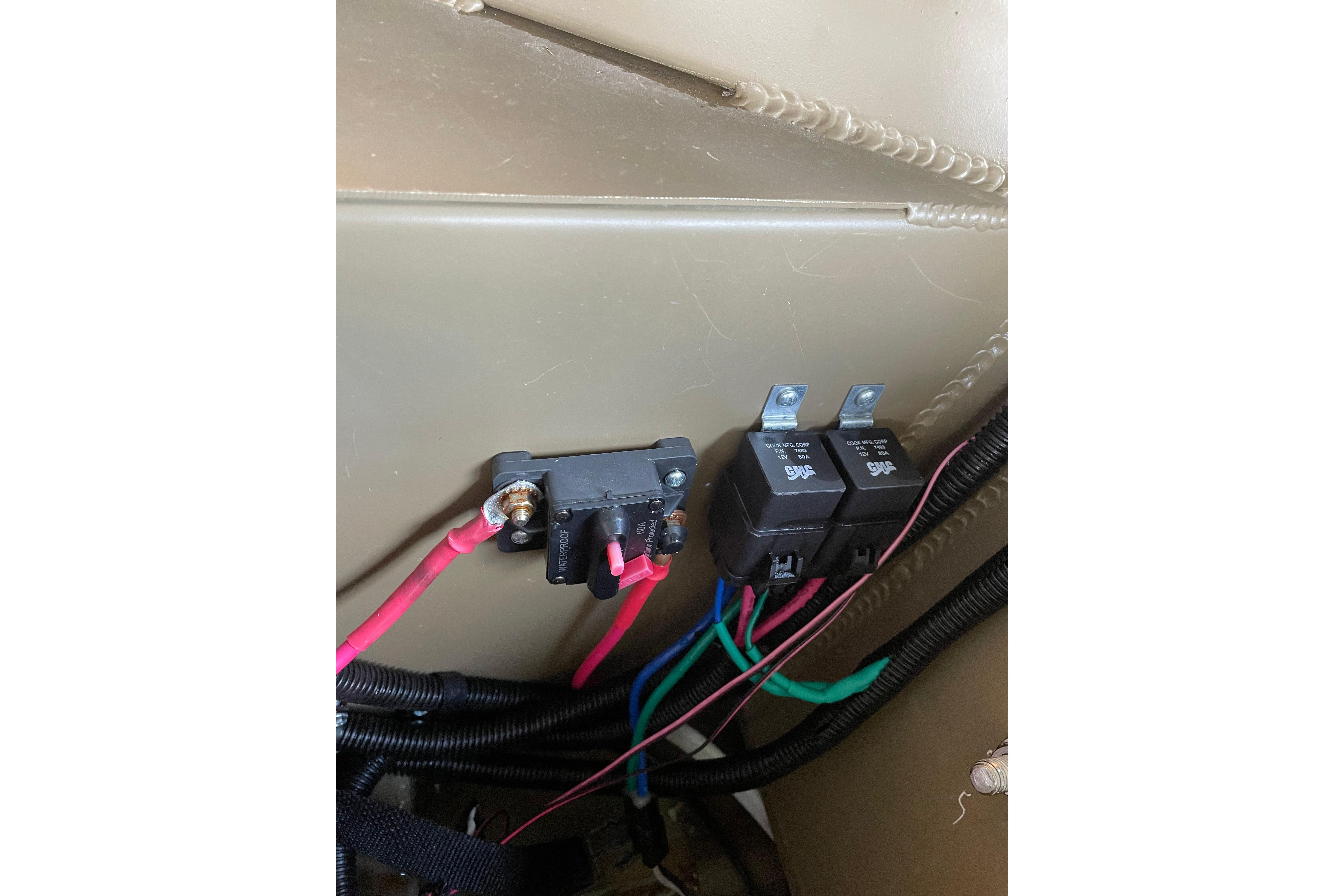 Electrical wiring and components inside a 2025 Edge Duck Boats 550 model.