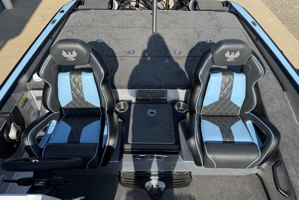 2026 Phoenix 20 XE boat interior with stylish black and blue seats.