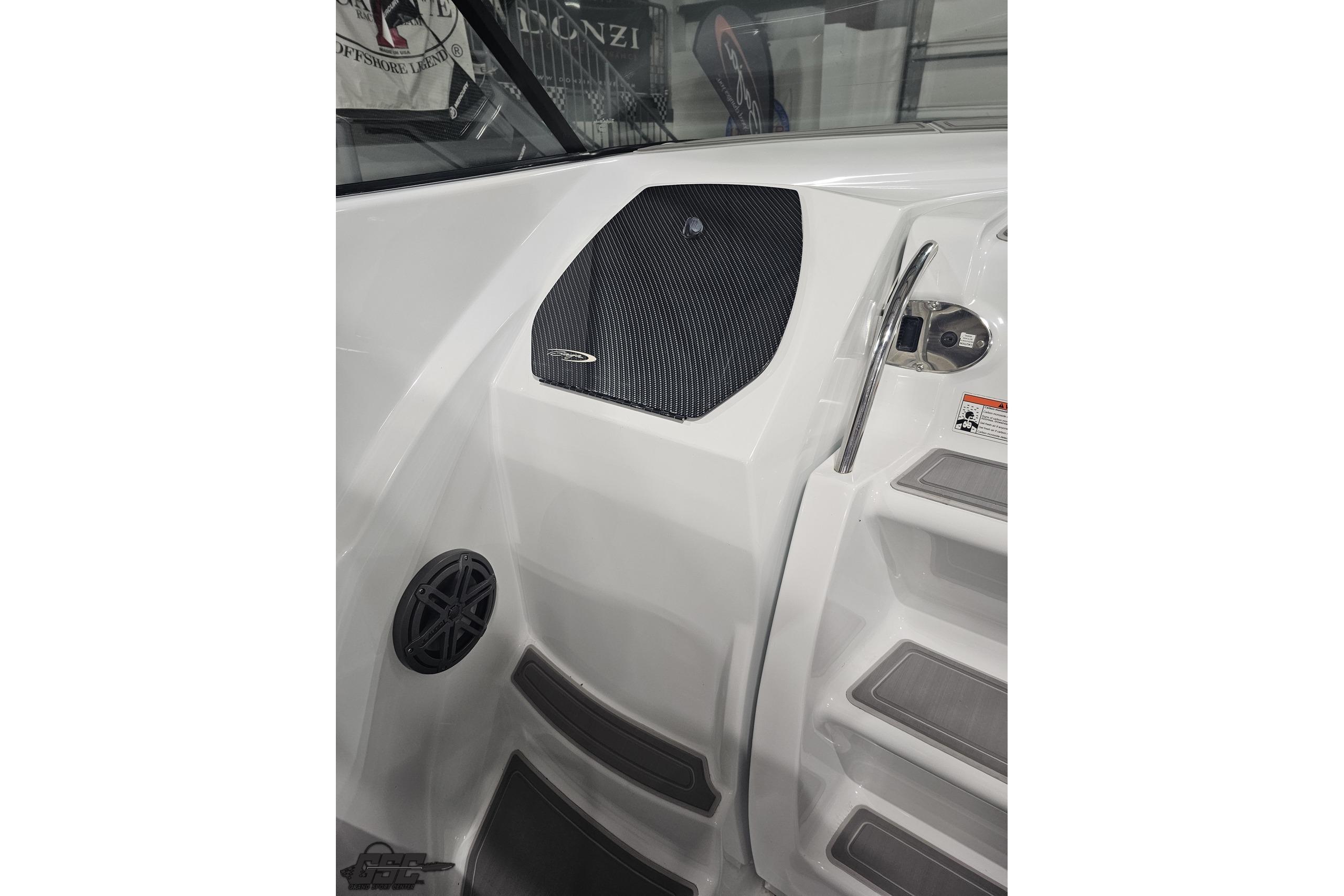 Interior view of a 2008 Baja 335 Performance boat, featuring sleek design elements.