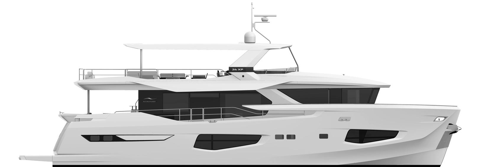 2025 Numarine 26XP yacht, sleek design, side view, modern luxury vessel.