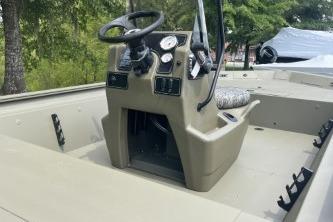 2026 Tracker Grizzly 1860 CC boat interior with steering console and gauges.