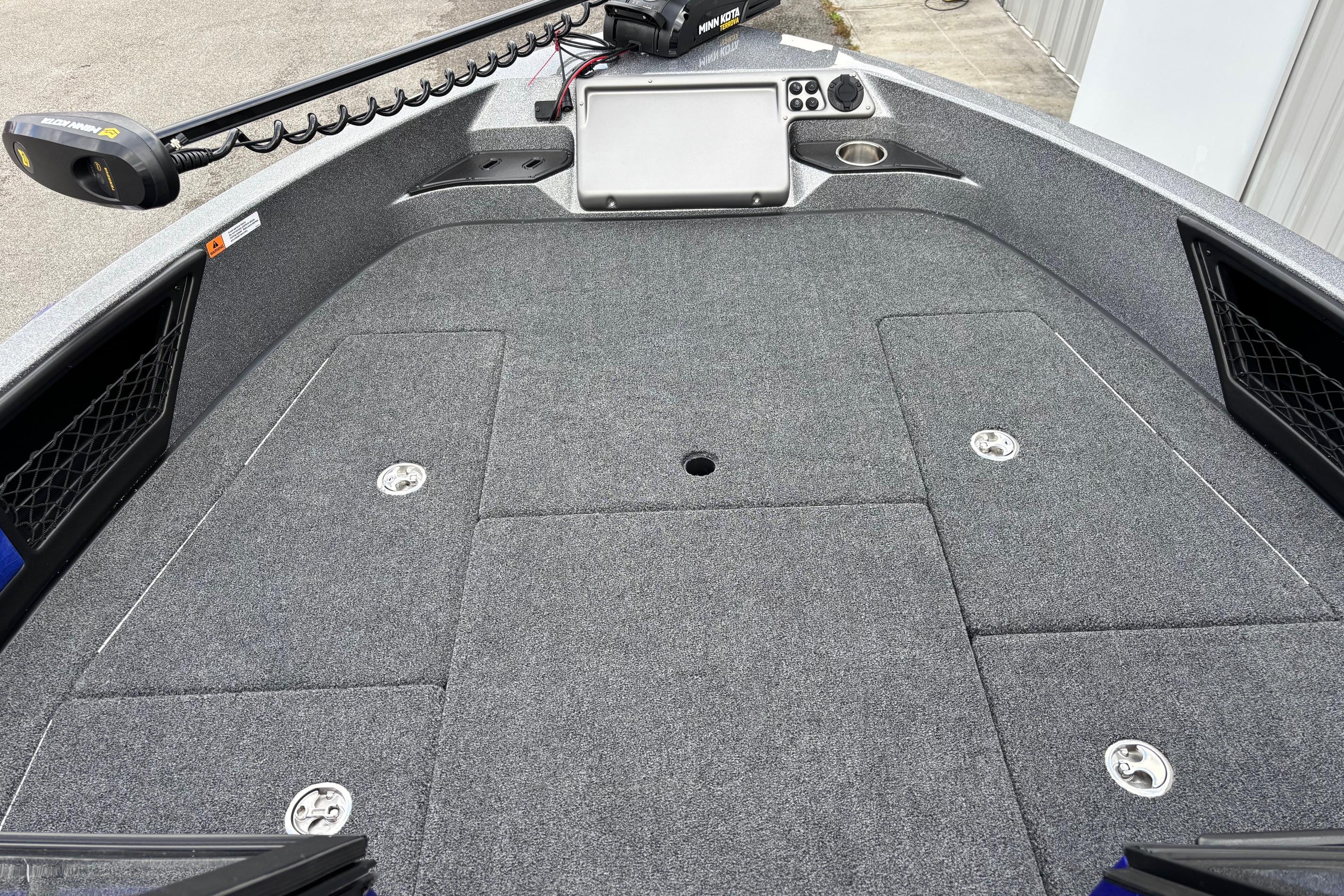 2026 Ranger 1880MS A Pack Equipped boat deck with storage compartments and trolling motor.
