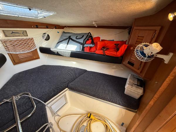 Interior of 2001 Albemarle 280 Express Sport Fisherman with storage and seating.