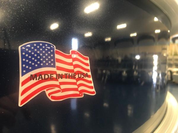 Made in the USA sticker on 2023 South Bay 224RS LE 2.75 boat.