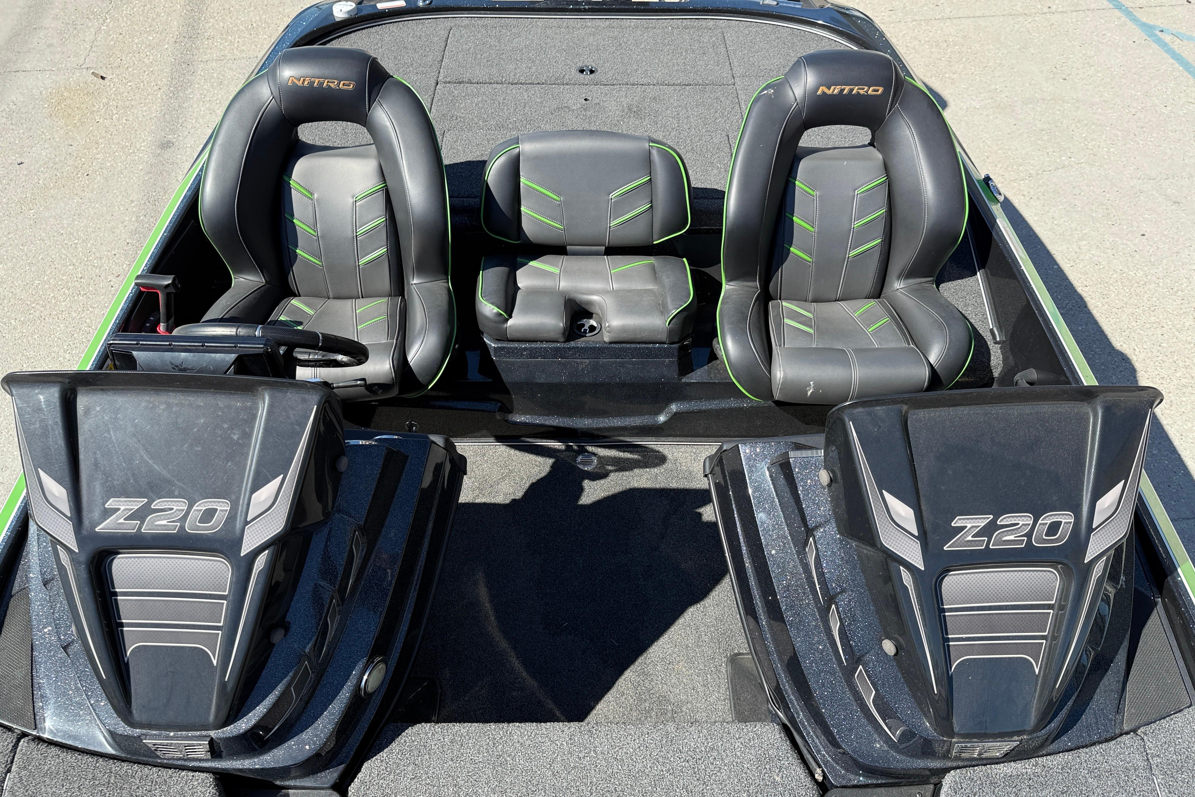 2020 Nitro Z20 boat interior with dual seats and steering console.