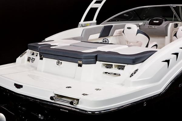 Manufacturer Provided Image: 2022 Chaparral 23 SSi boat, rear view with seating and swim platform.