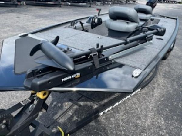 2025 Tracker Panfish 17 boat with trolling motor and seating on display.