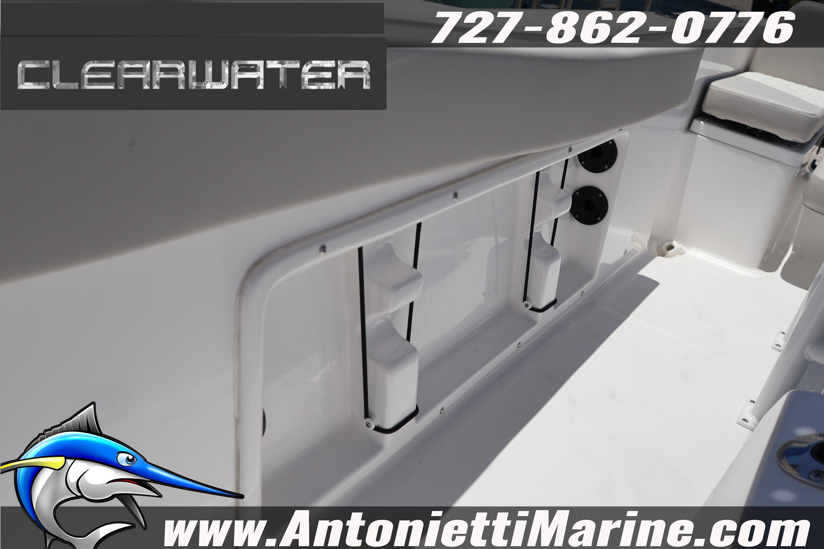 Clearwater 2000 Center Console boat interior, 2026 model, featuring storage compartments.