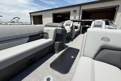 2026 Sun Tracker Party Barge 22 XP3 interior with spacious seating and modern design.