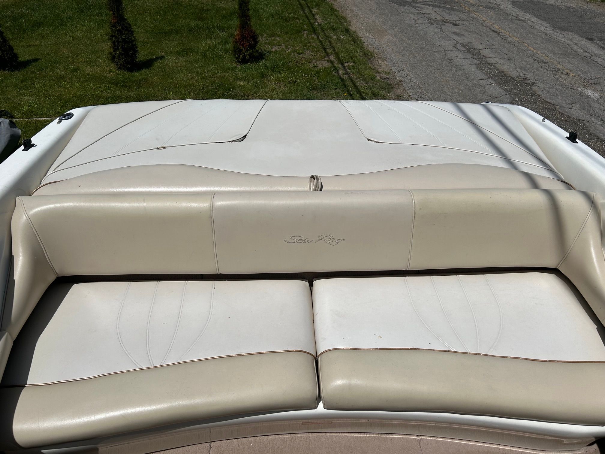 Rear seating of a 1998 Sea Ray 190 Bow Rider boat.