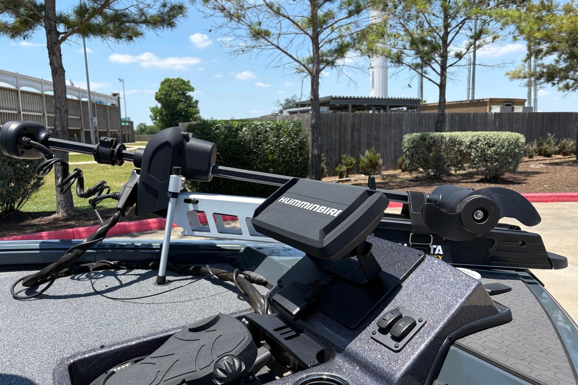 Fishing boat with Humminbird electronics and trolling motor, Ranger ALPHA 208, 2025 model.