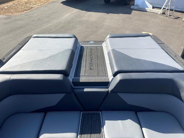 2025 Moomba Mondo boat interior with sleek, modern seating design.