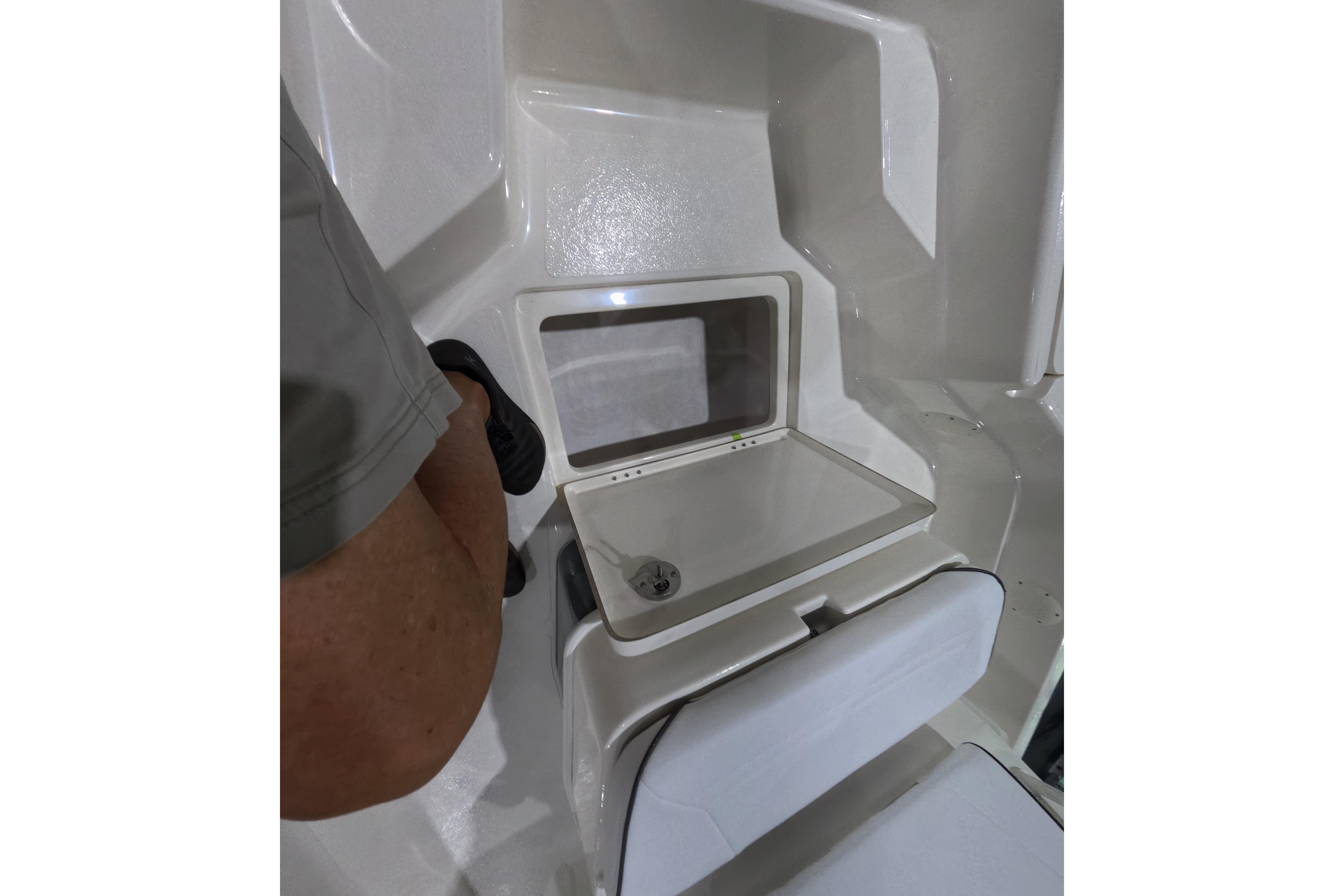 Interior view of a 2026 Skeeter boat compartment with storage area.