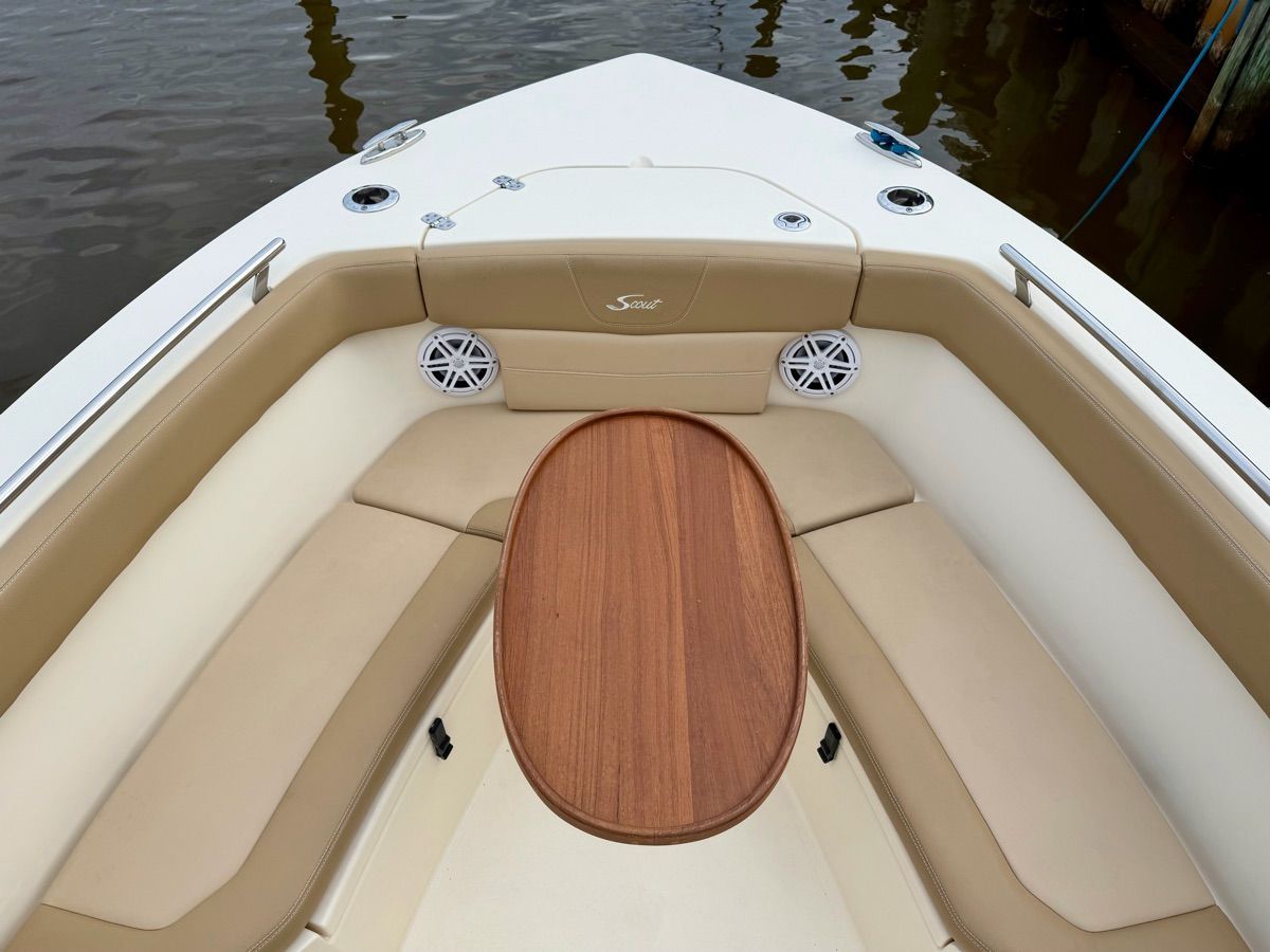 Interior view of 2020 Scout 235 XSF boat.