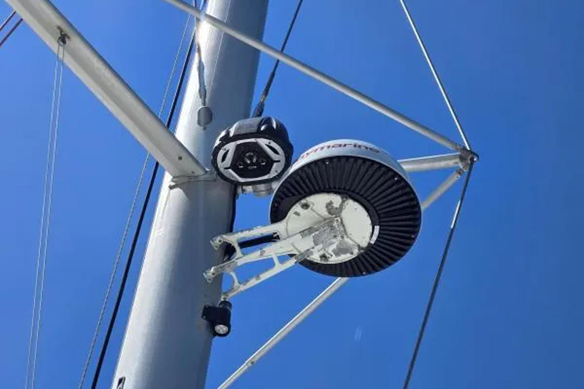 Mast and rigging of 2008 Fountaine Pajot Salina 48 catamaran against clear blue sky.