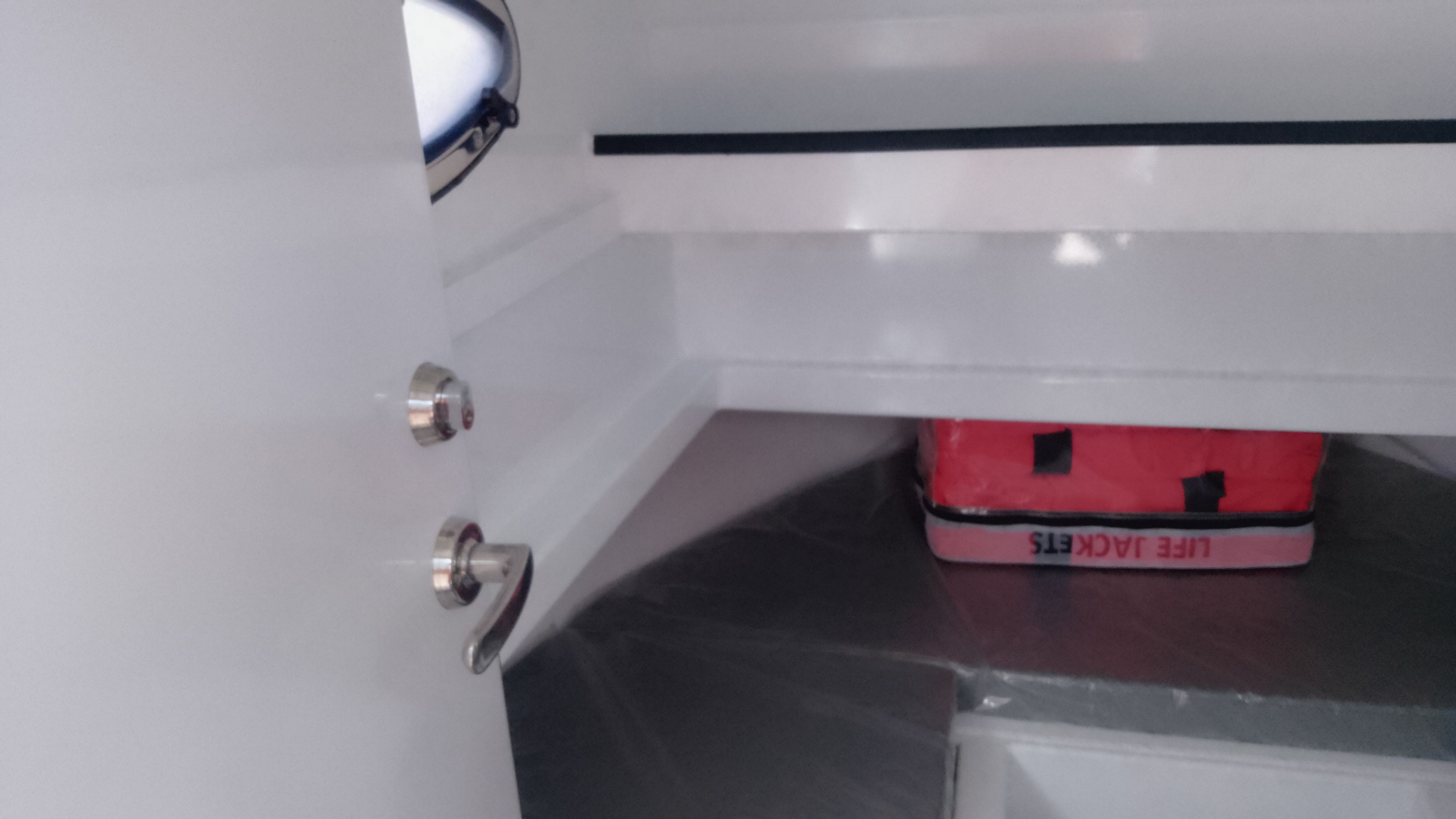 Interior of Gospel Boat 7.5M 2024 with life jackets.