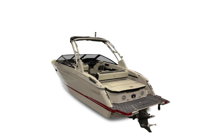 2025 Cobalt R6 boat with sleek design and spacious seating, rear view.