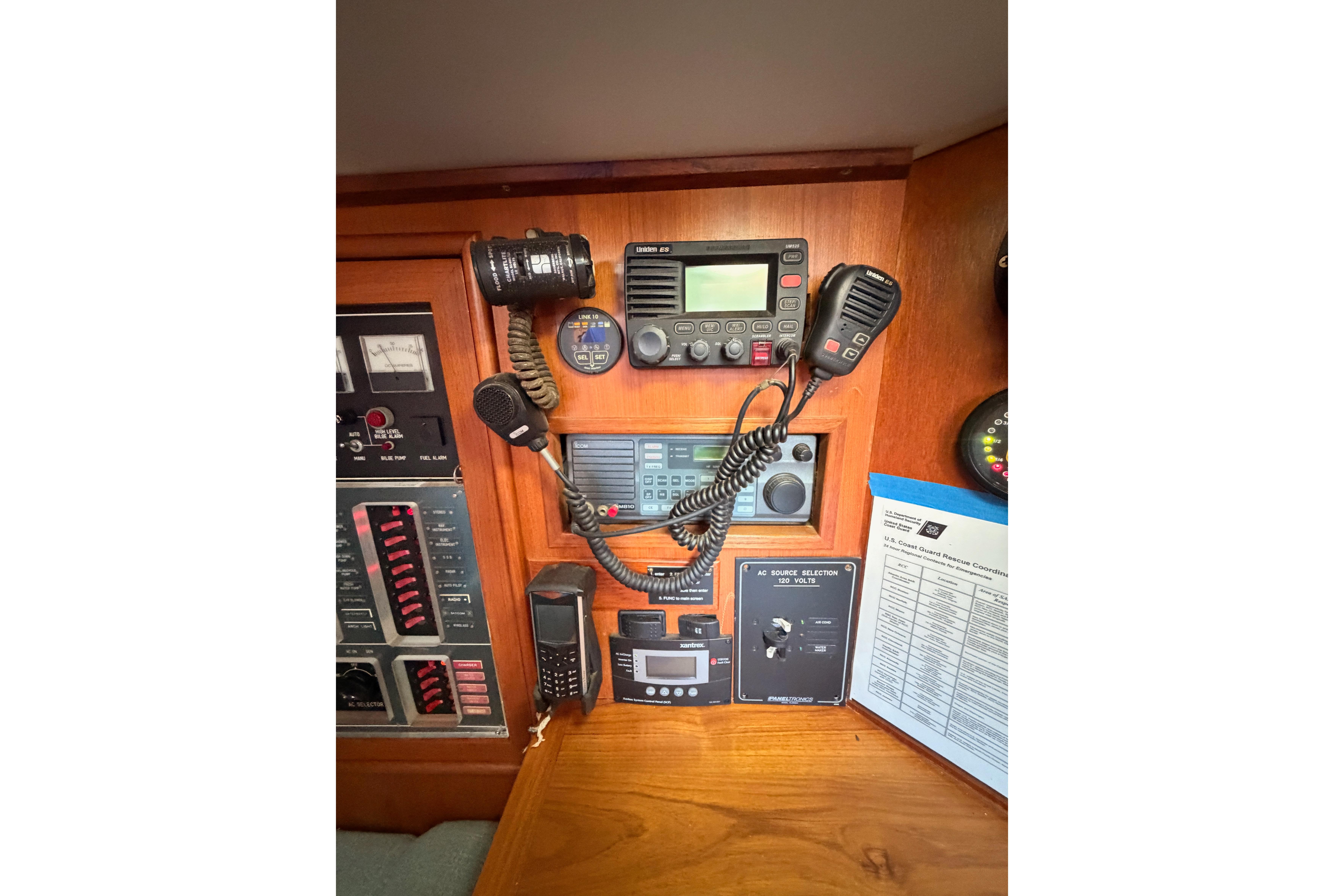 1991 Hylas 51 yacht navigation and communication equipment panel with various controls and devices.