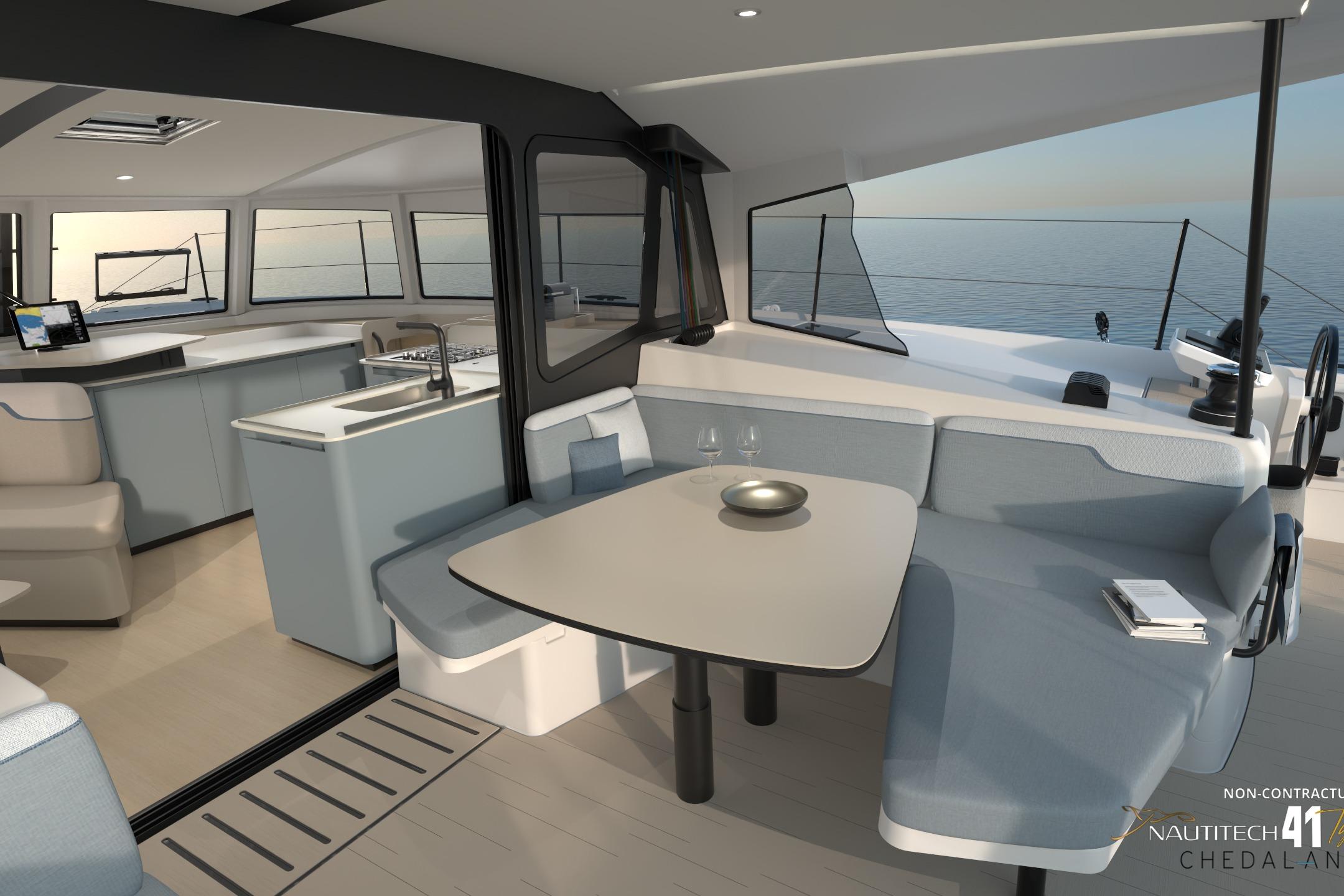 Interior view of Nautitech 41 Type S yacht, 2026 model.