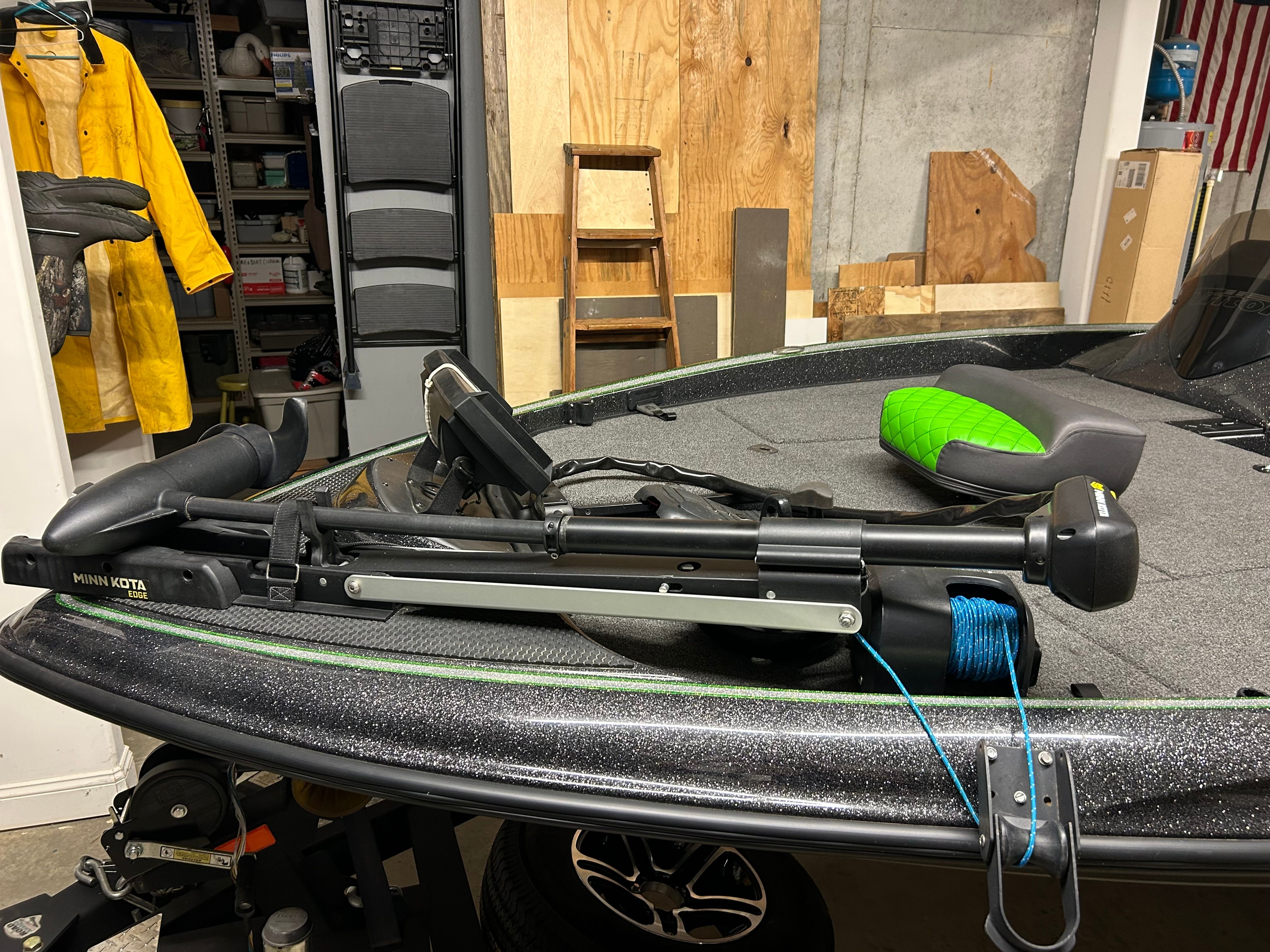 A Trident 189 TRX boat with a Minn Kota trolling motor on the deck.