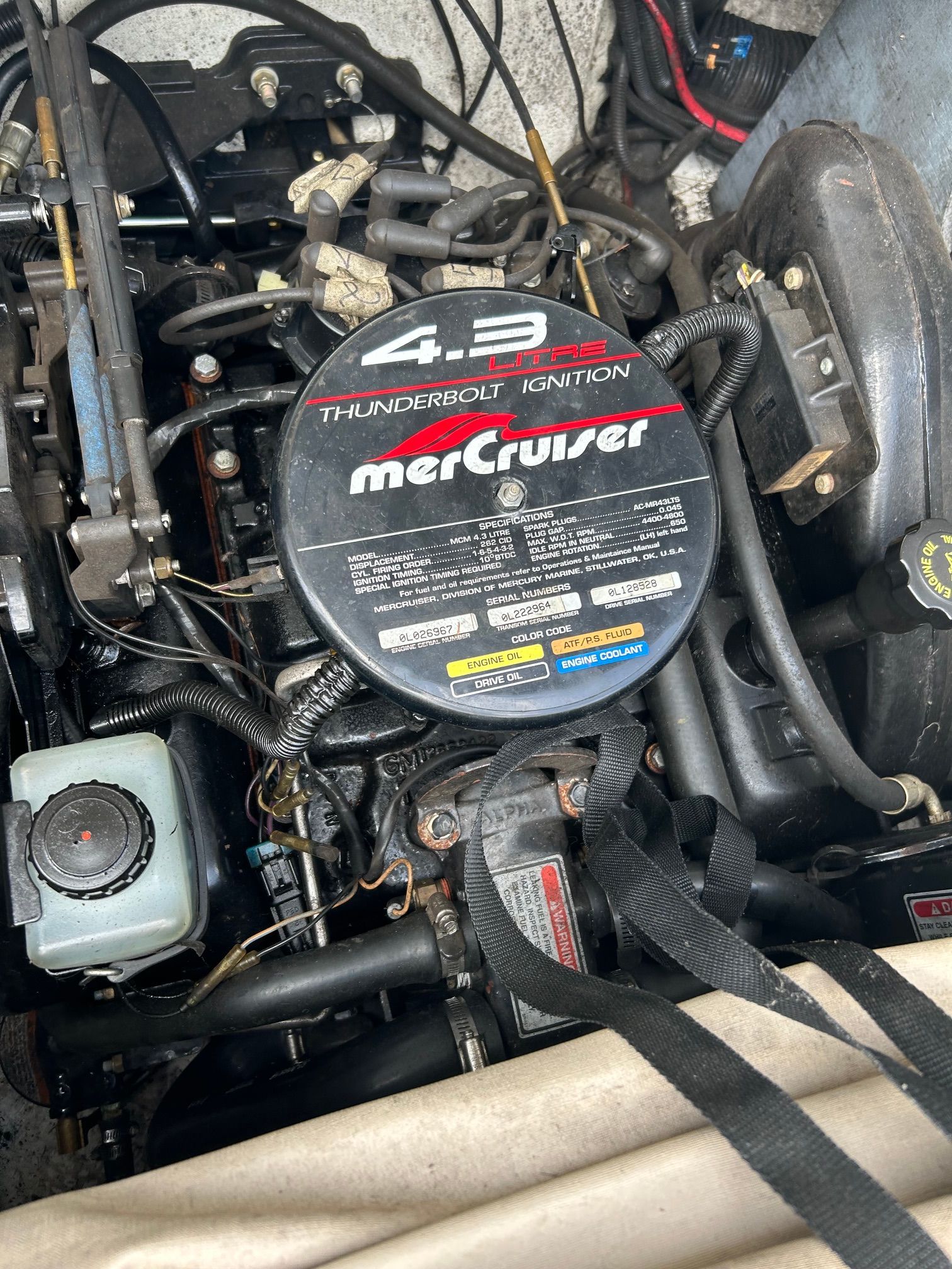 MerCruiser 4.3L engine in 1998 Sea Ray 190 Bow Rider.