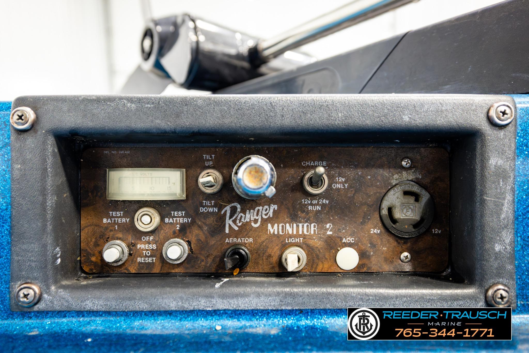 Control panel of a 1980 Ranger 175 VS boat with various switches and gauges.
