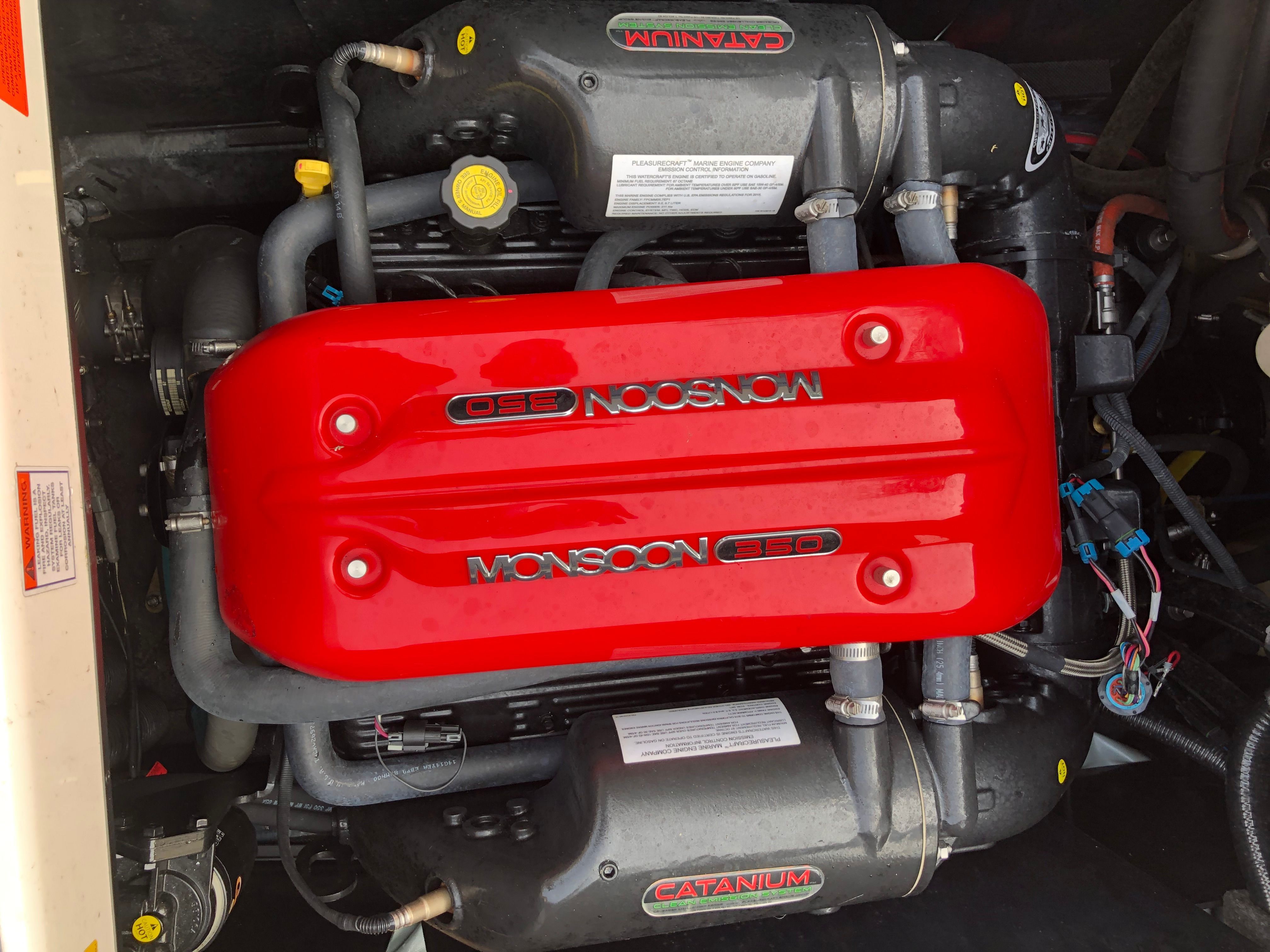 Red Monsoon 350 engine in a Custom a22 boat, year 2015.
