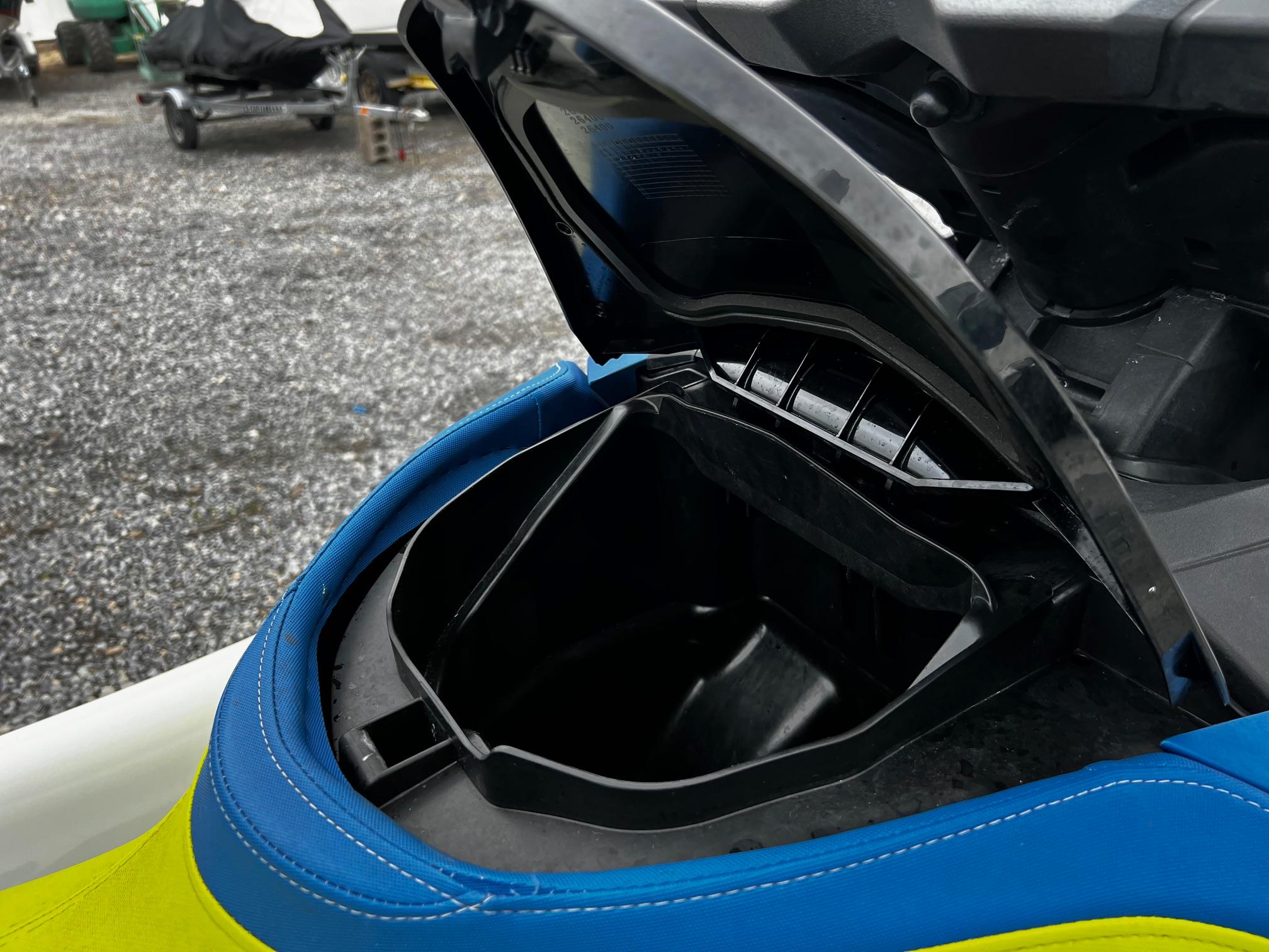2017 Sea-Doo Wake Pro 230 storage compartment open, showcasing interior space.