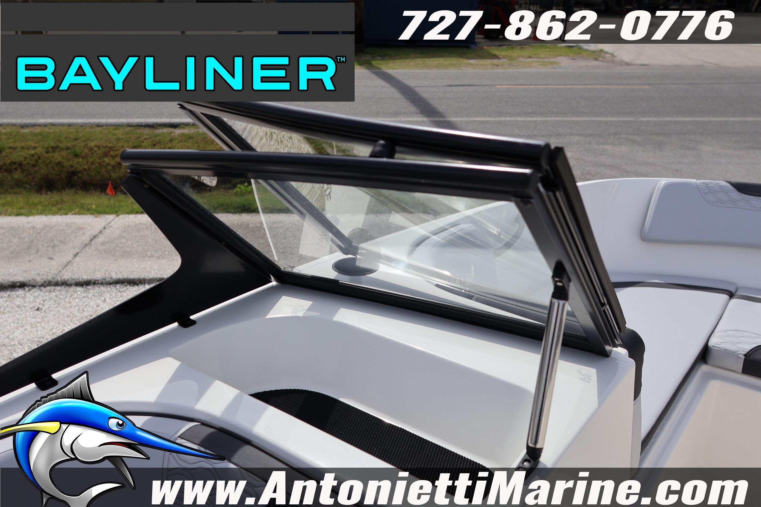2026 Bayliner Element M17 boat with open windshield, displayed by Antonietti Marine.