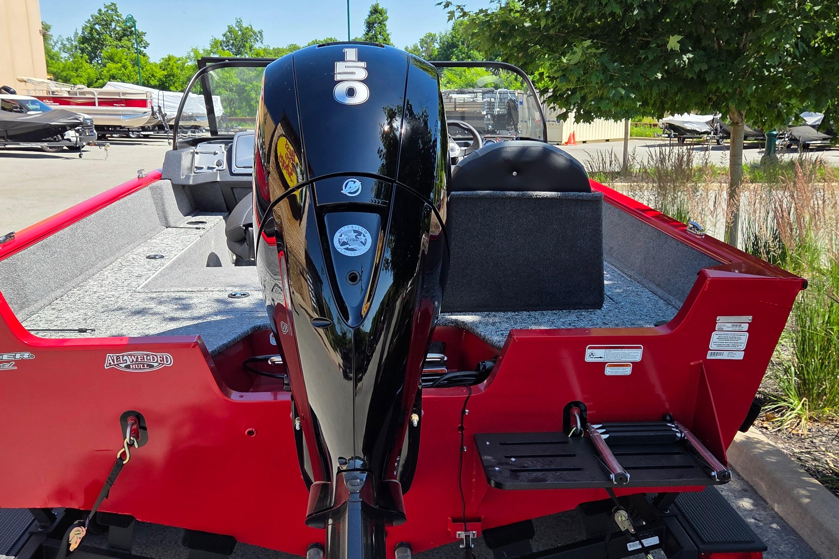 2026 Tracker Pro Guide V-175 Combo boat with powerful 150 HP engine, red exterior.