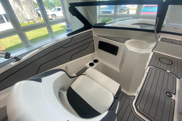 2024 Starcraft SVX 190 boat interior with seating and cup holders.