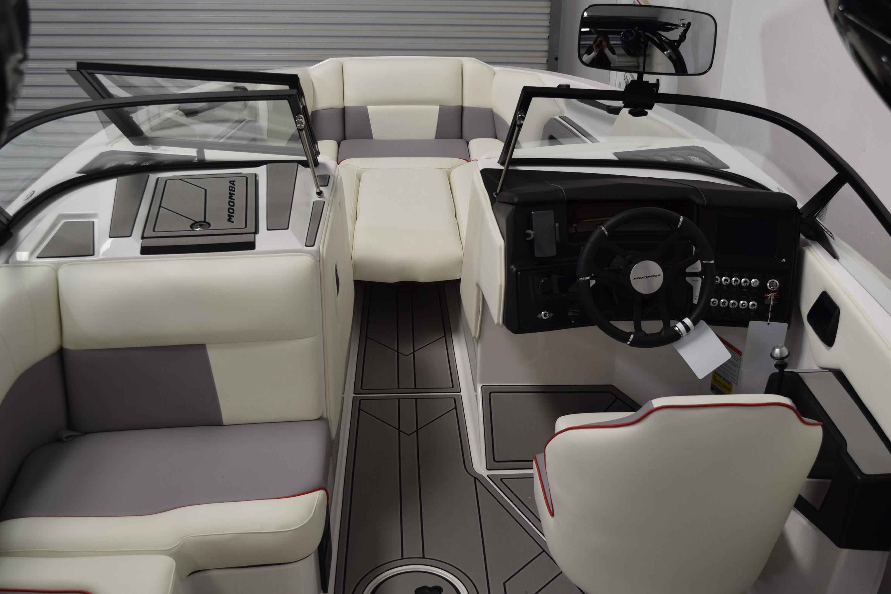 2026 Moomba Craz boat interior with modern dashboard and seating.