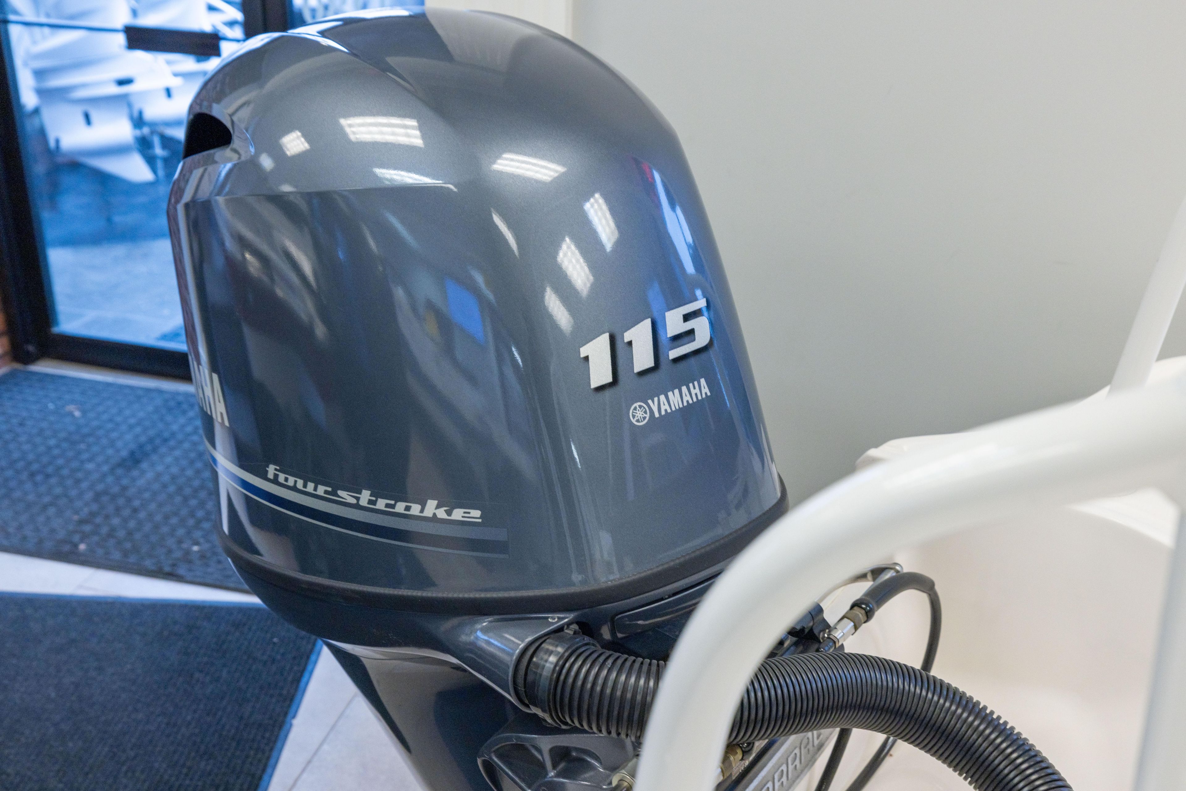 Yamaha 115 four-stroke outboard motor on 2024 Chaparral 19 SSi OB boat.