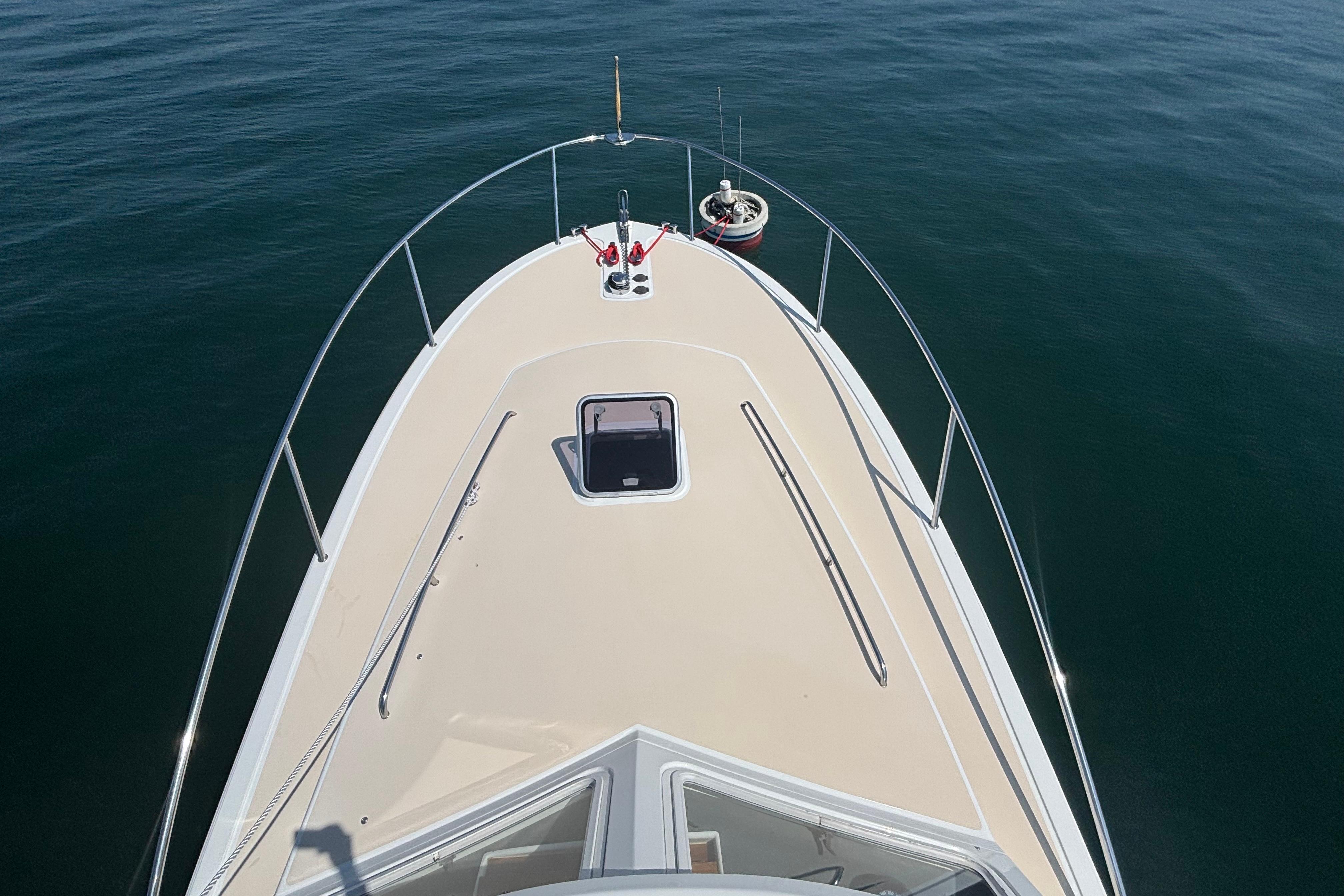 2006 MJM 34z Downeast boat deck view on calm water.