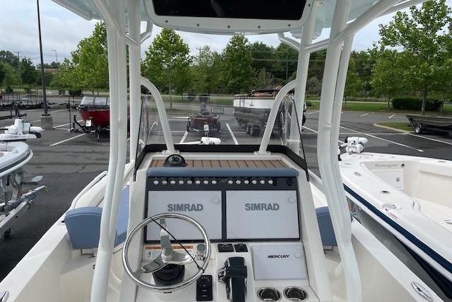 Interior view of 2025 Ranger 2360 Bay with Simrad controls.
