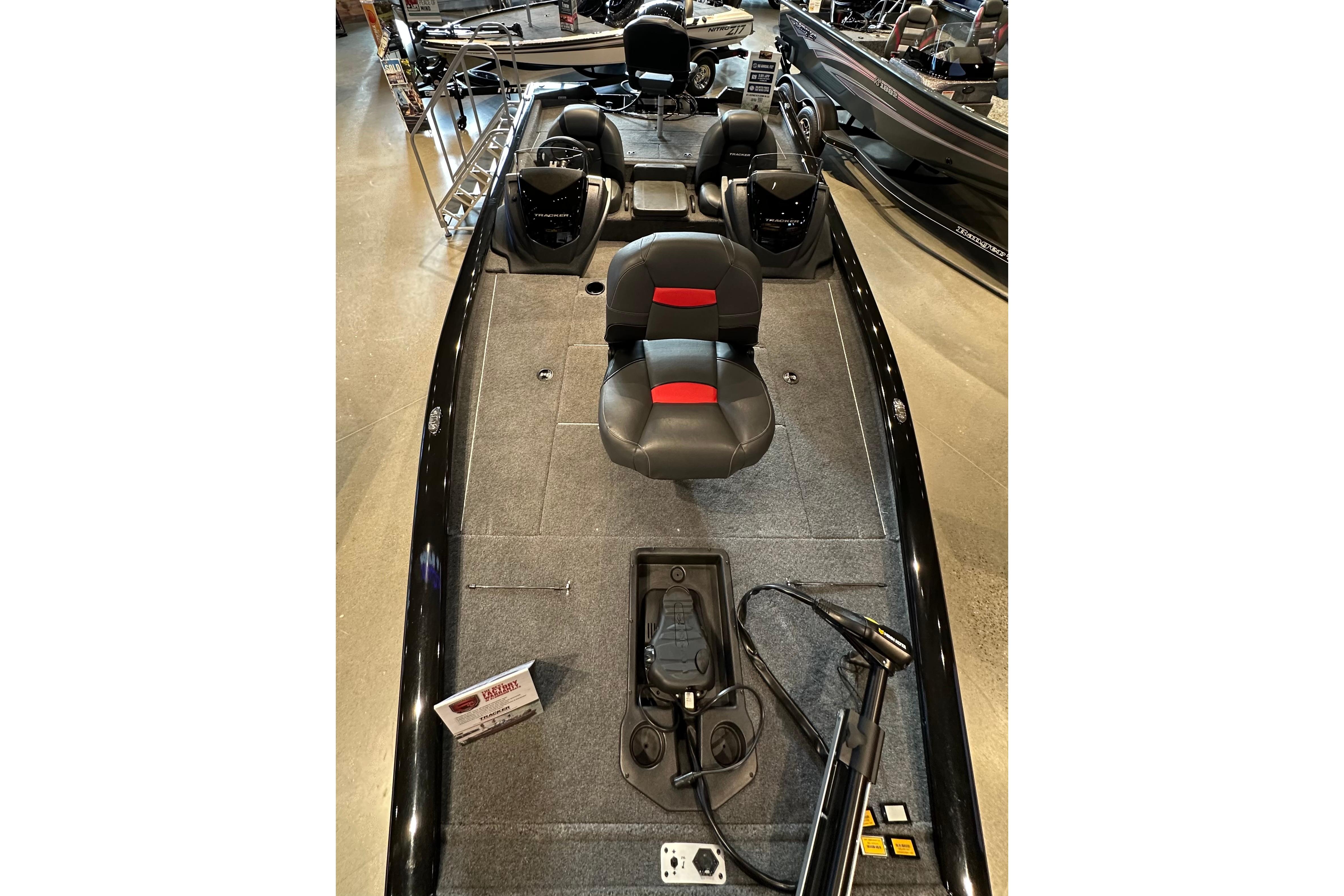 2026 Tracker Pro Team 195 boat interior with seating and controls.