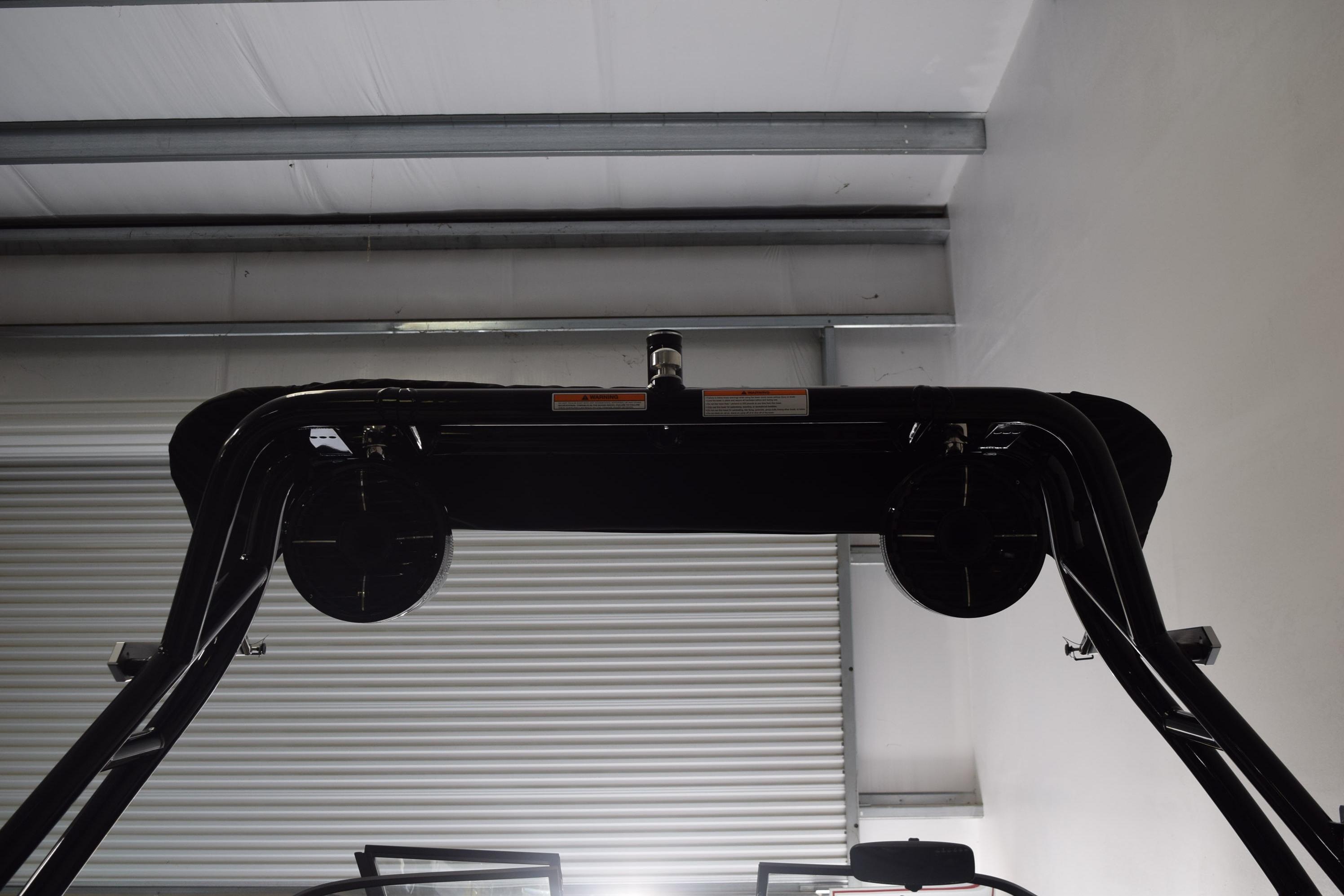 2026 Moomba Craz boat tower in a garage setting, viewed from below.