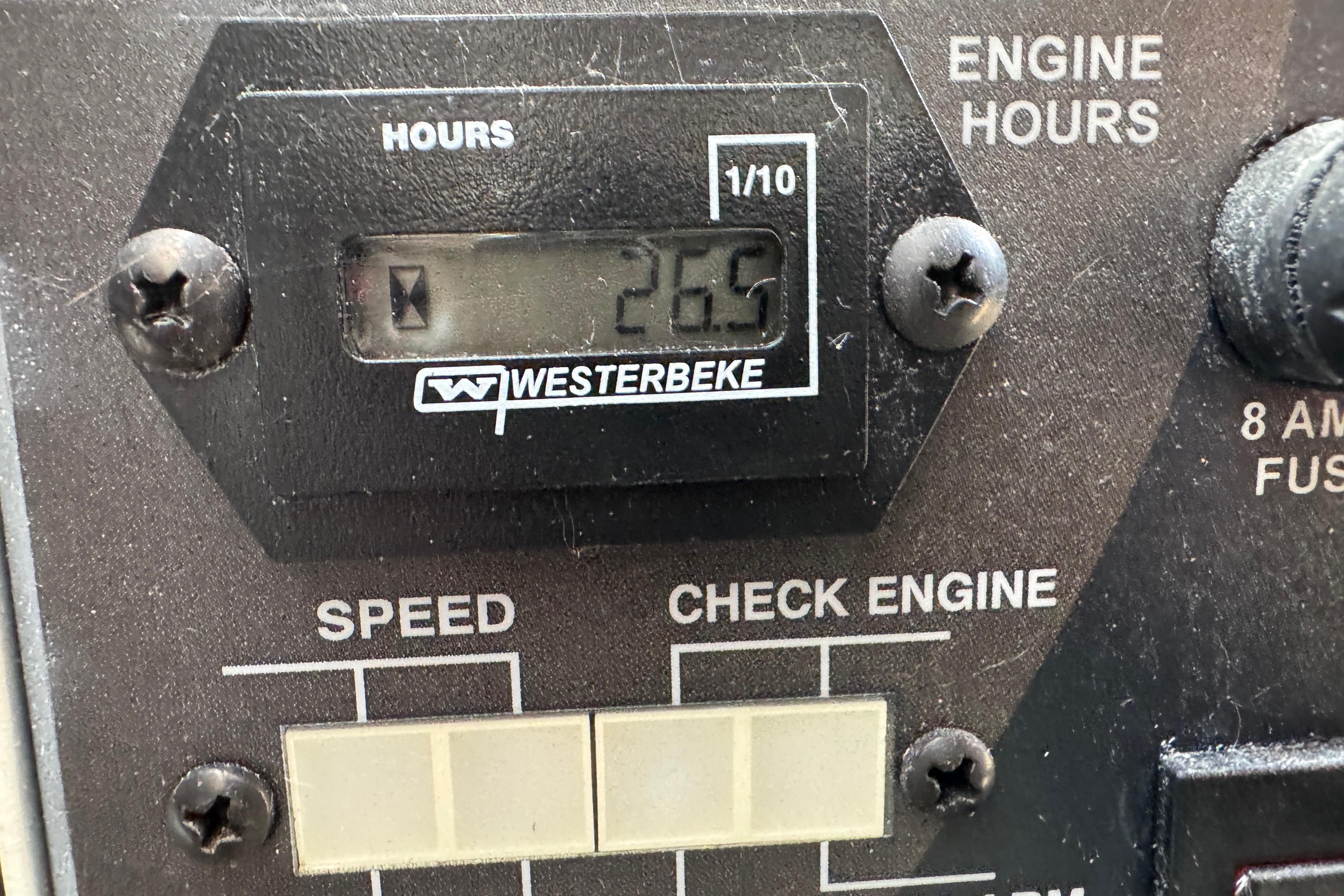 Engine hour meter showing 26.5 hours on a 2019 Sea Ray Sundancer 320.