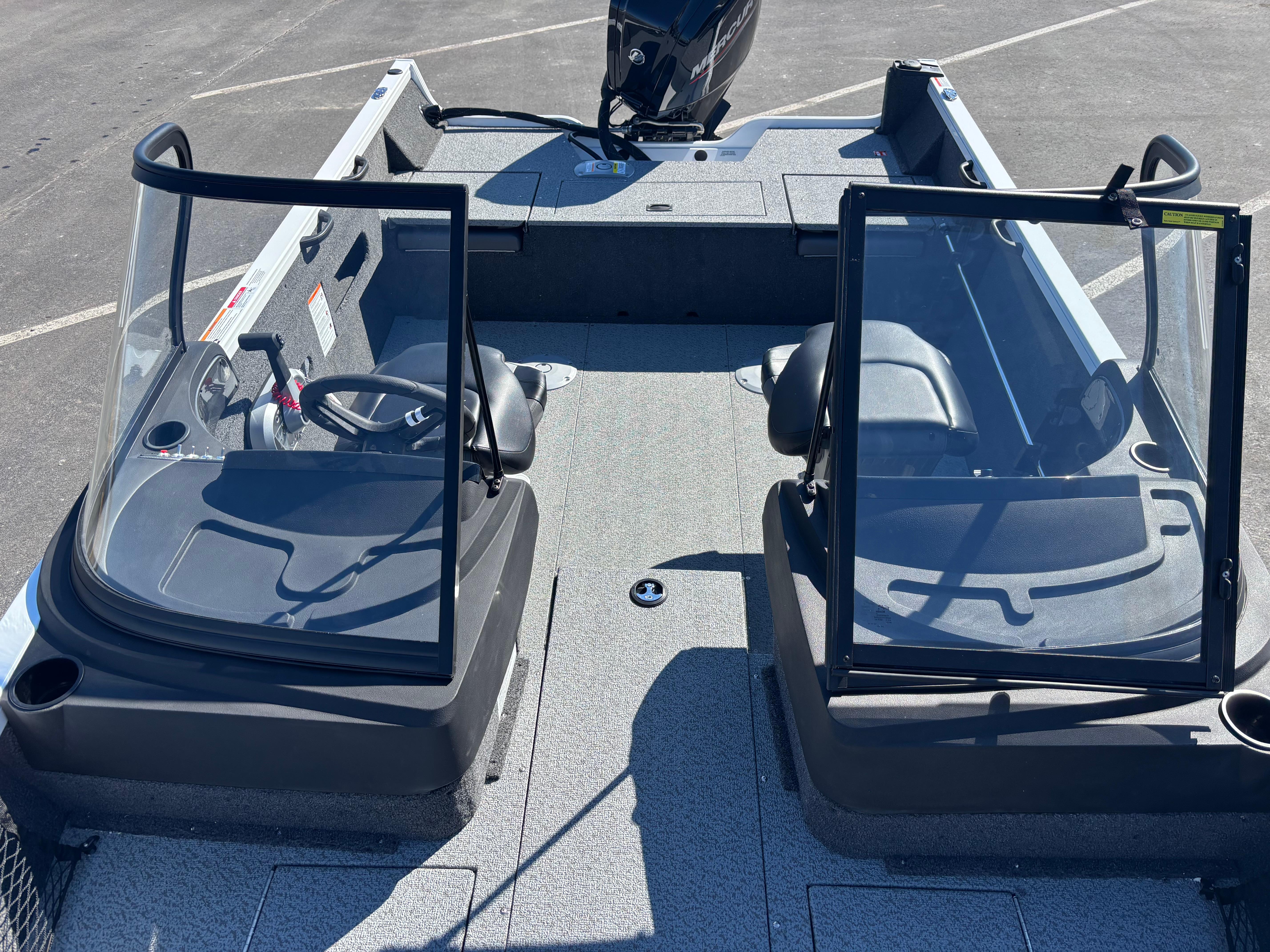 2025 Crestliner 1750 Hawk boat interior with dual consoles and seating.