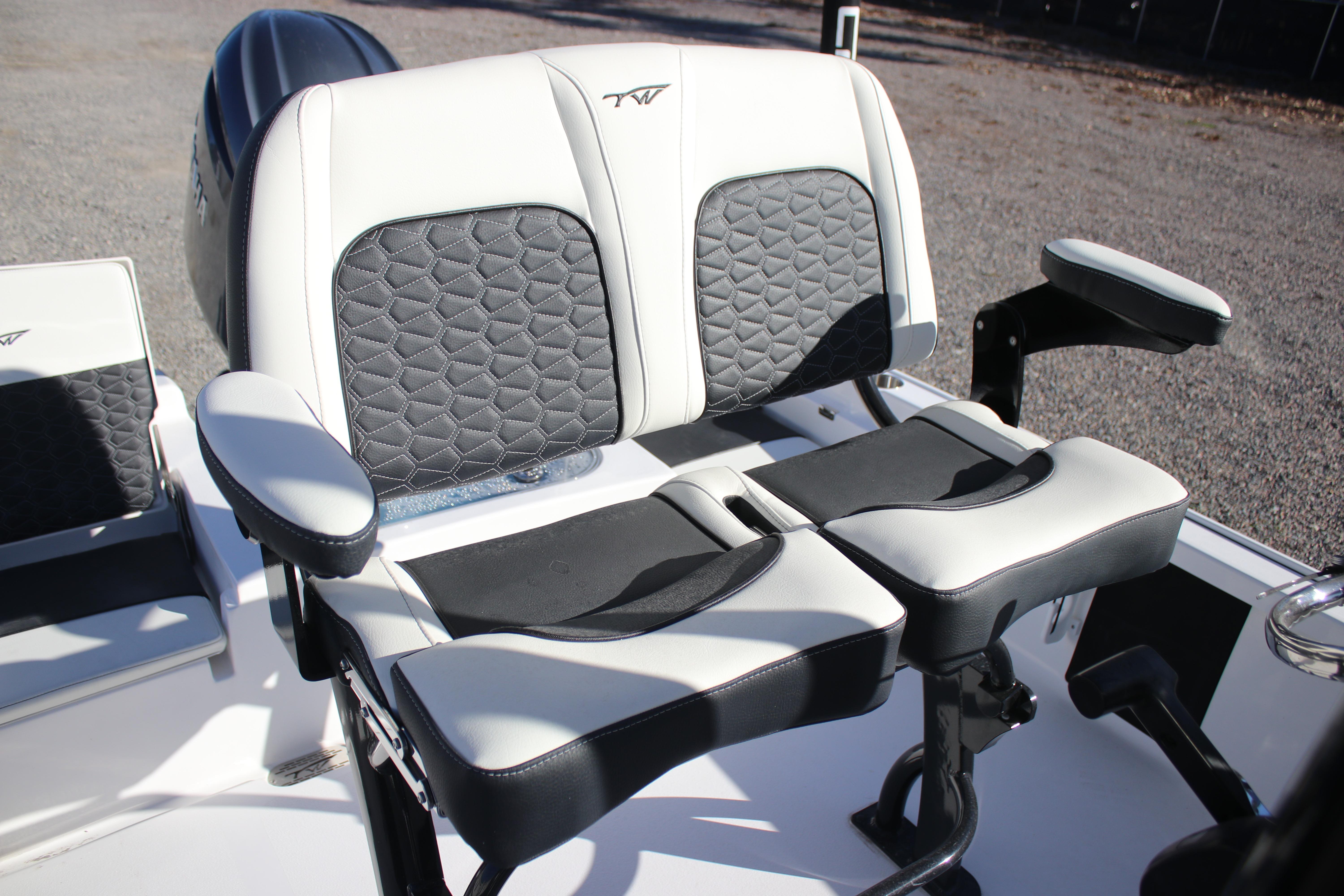 2026 Tidewater 2210 Carolina Bay boat seats with black and white upholstery.