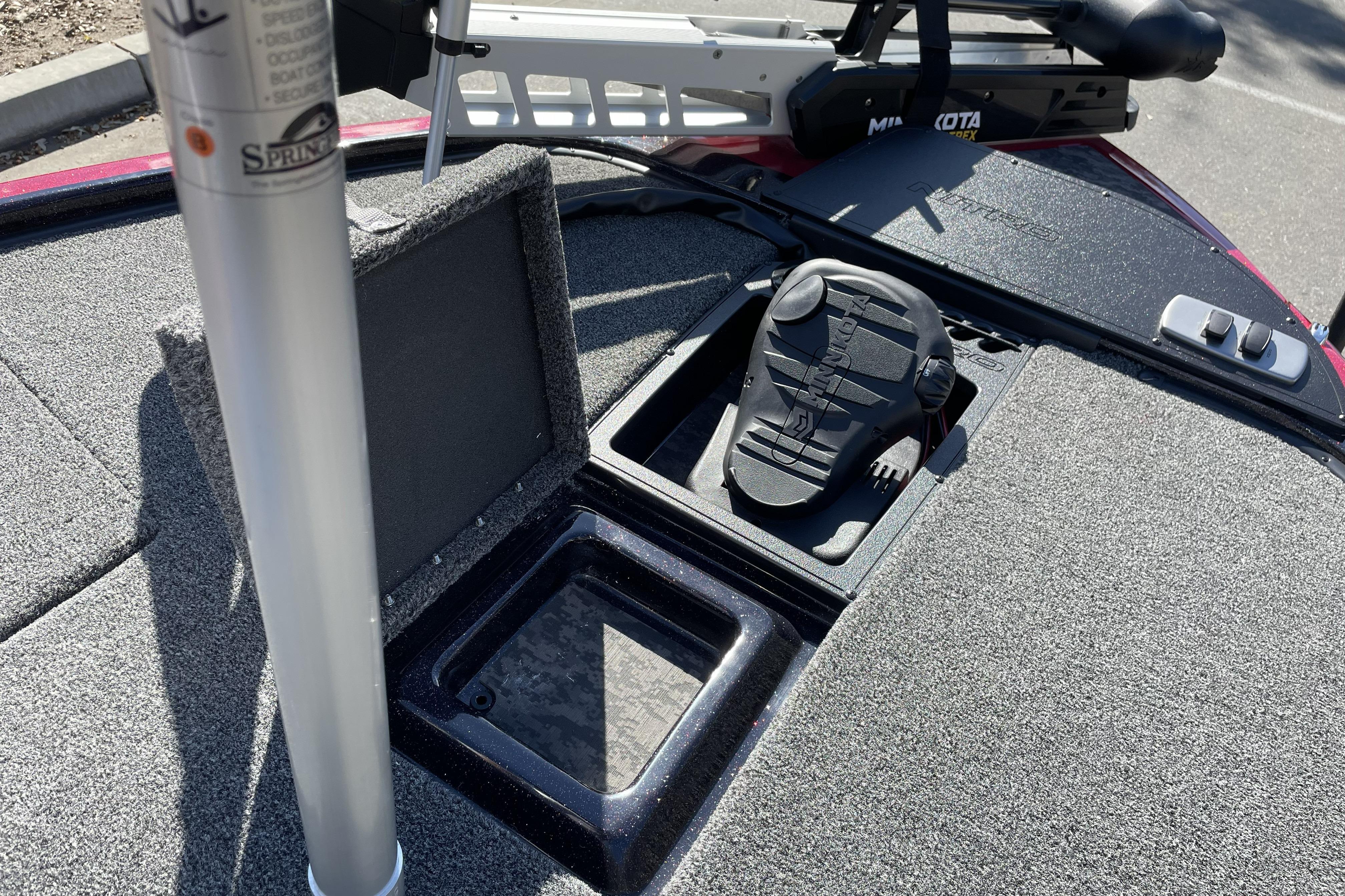 2026 Nitro Z19 XL boat deck with Minn Kota trolling motor pedal.