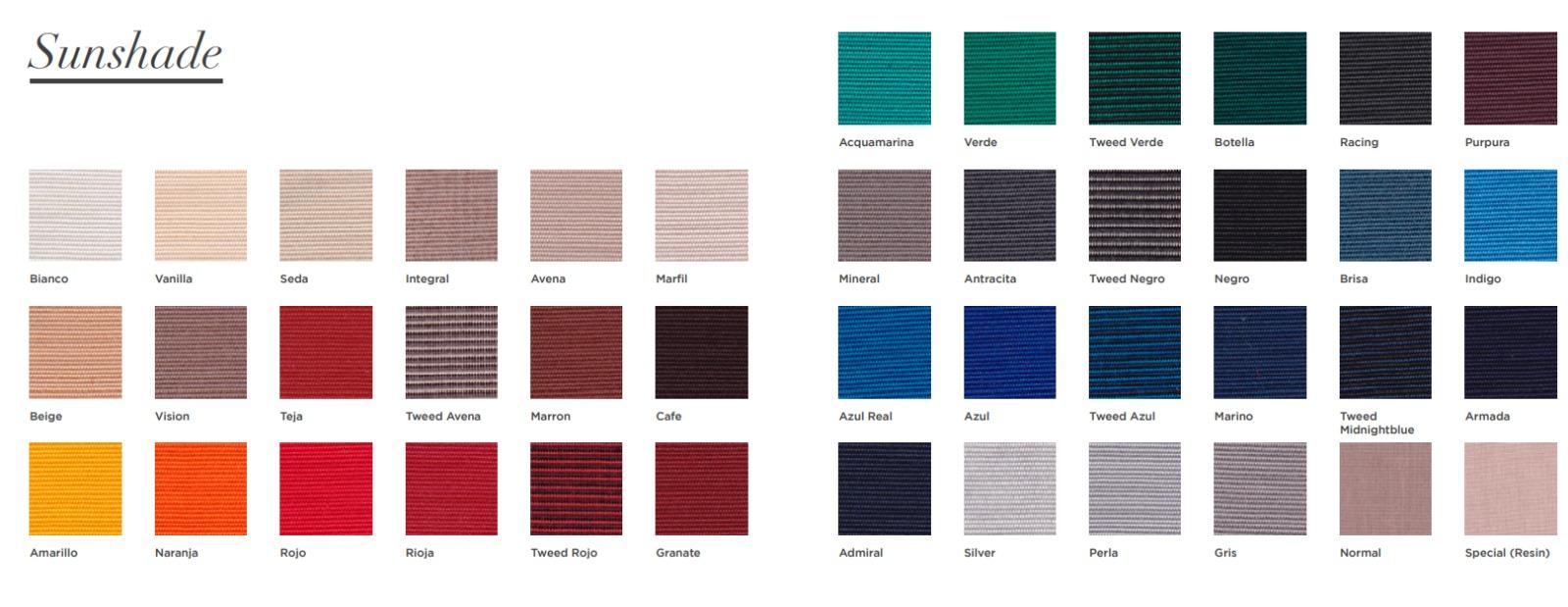 Color swatches for Fiat 500 Classic 2025 sunshade options, featuring diverse shades and textures.