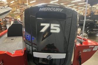 2026 Tracker Pro Team 175 boat with Mercury 75 engine in showroom.