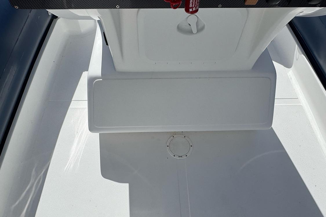 2020 AB Inflatables Oceanus 21 VST boat interior, featuring a sleek white deck design.
