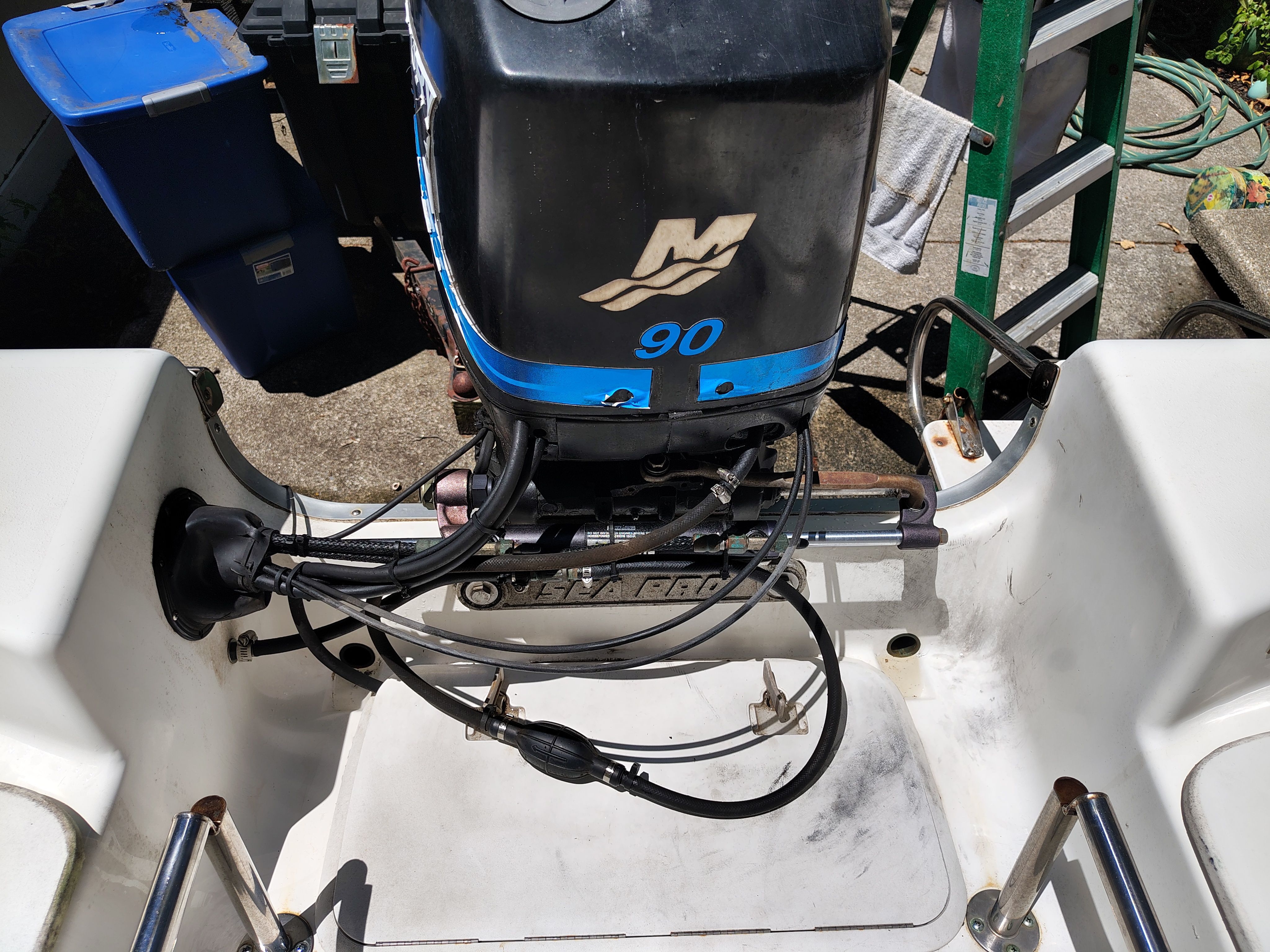 A 2003 Sea Pro 180 Center Console with a 90 HP outboard motor.