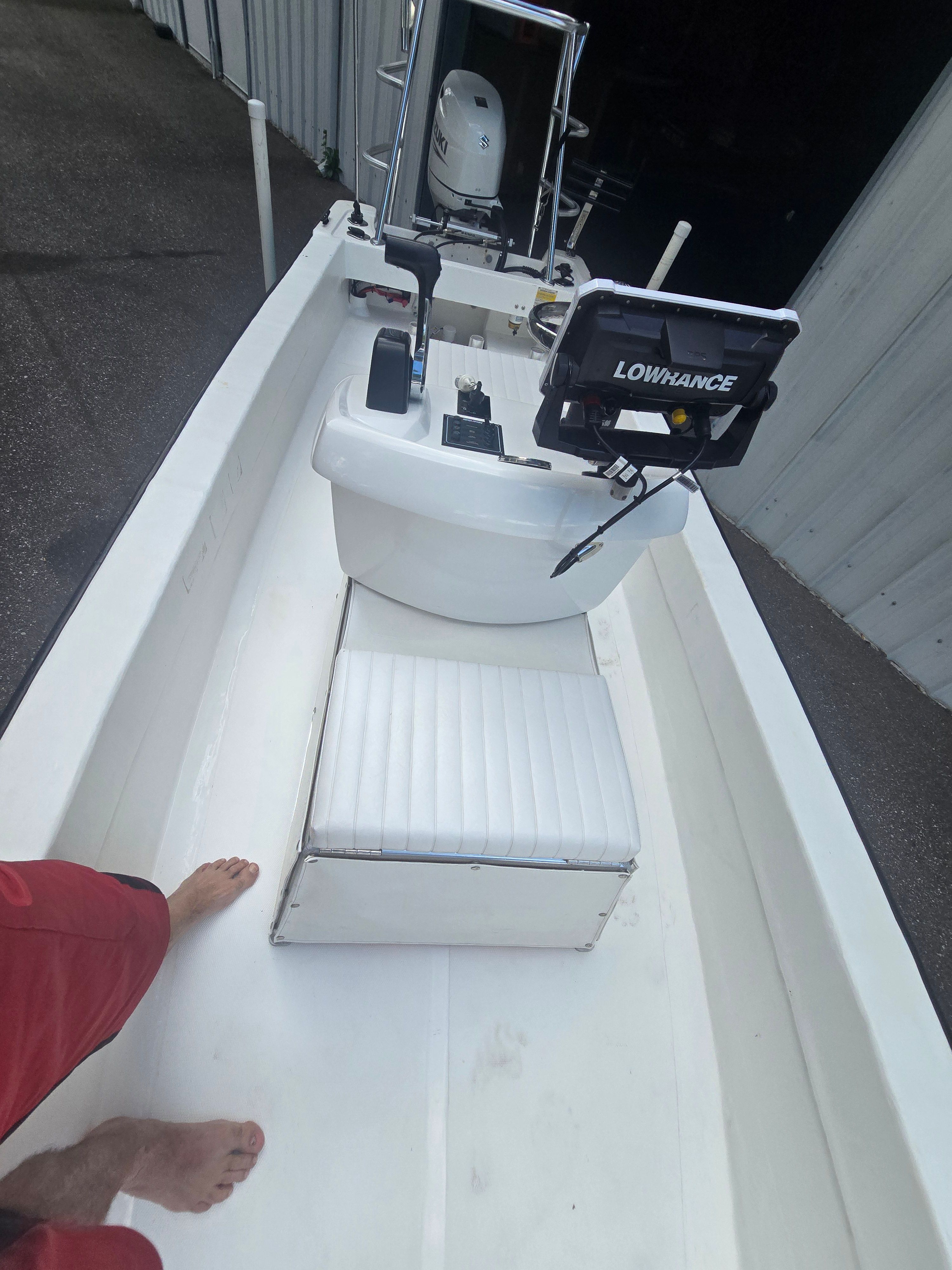 Interior view of a 2022 Panga Eduardono boat with Lowrance device.