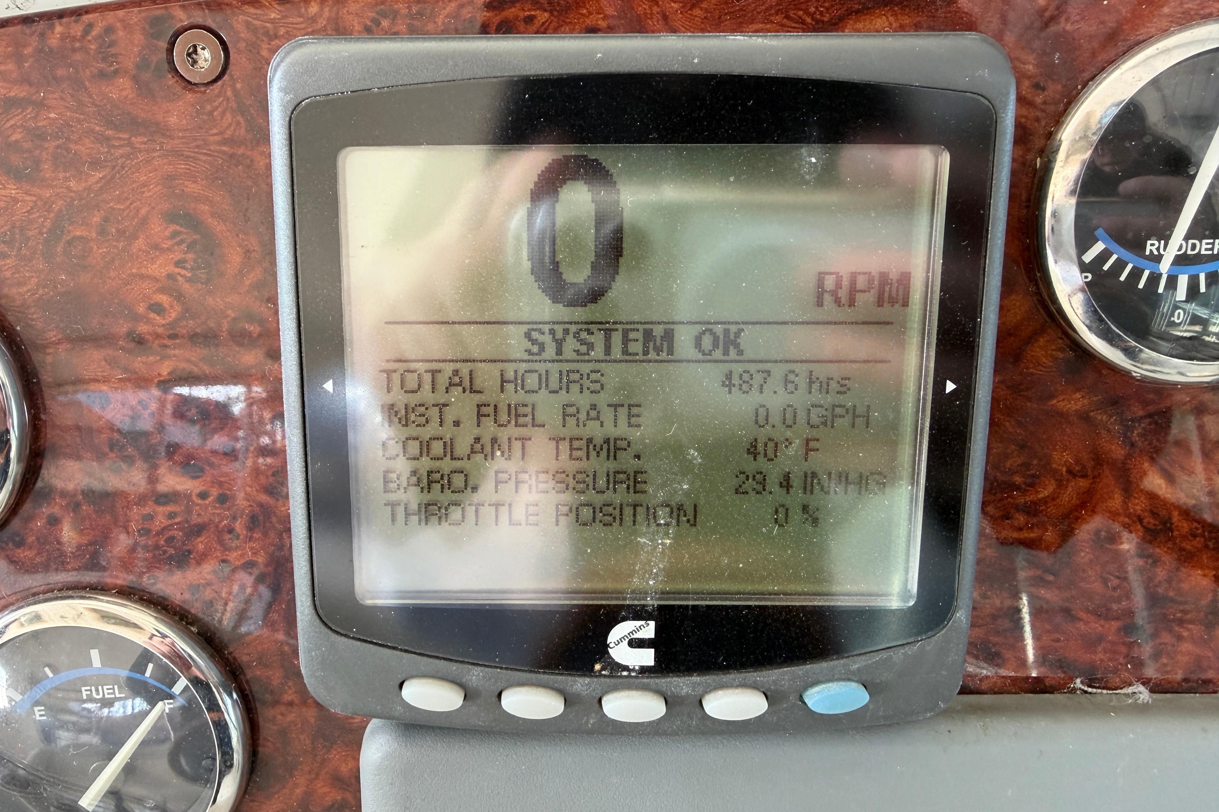 Dashboard display of a 2005 Formula 48 Yacht showing engine metrics.