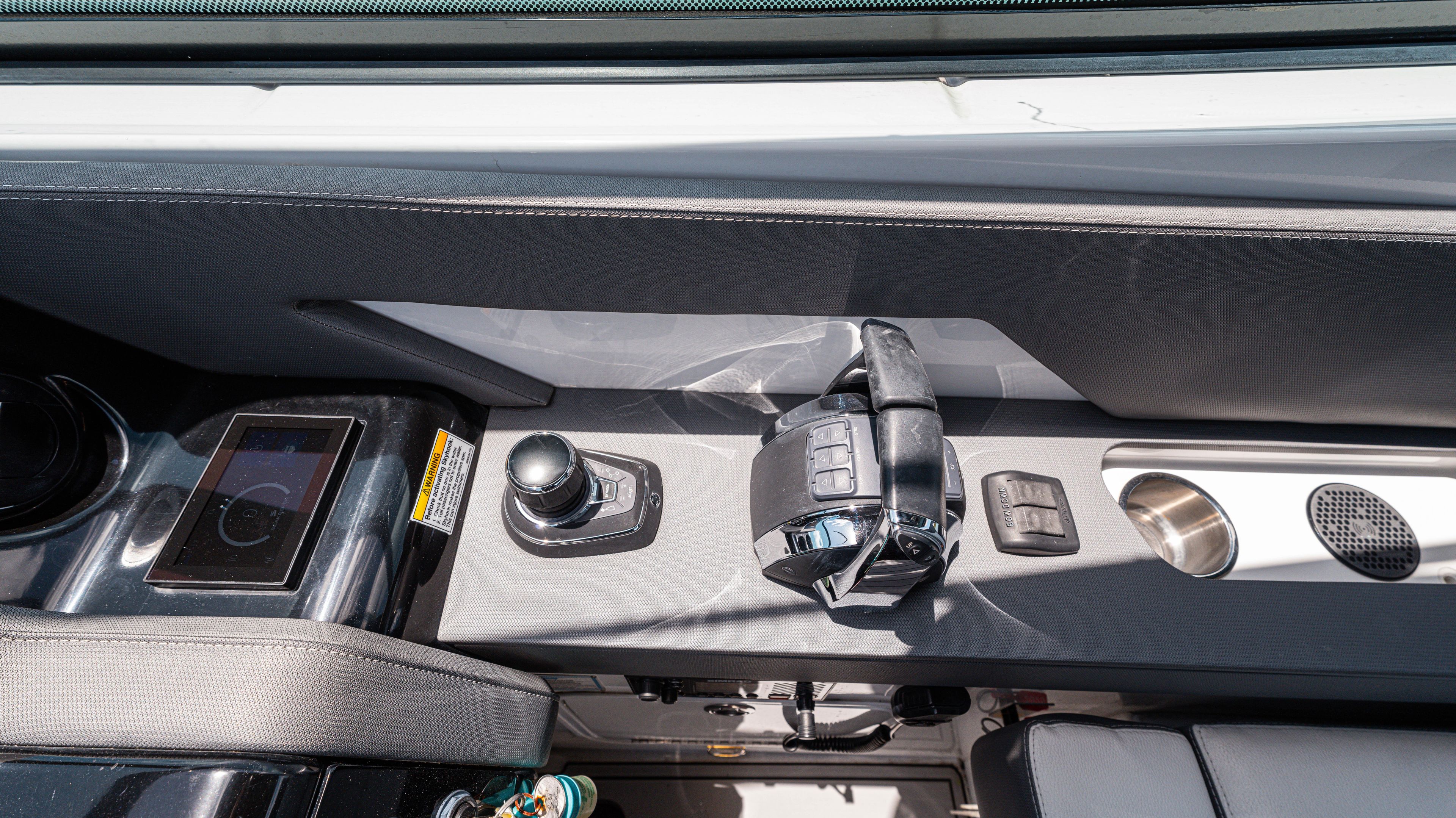 2020 Cruisers Yachts 38 GLS OB helm controls with joystick and throttle.